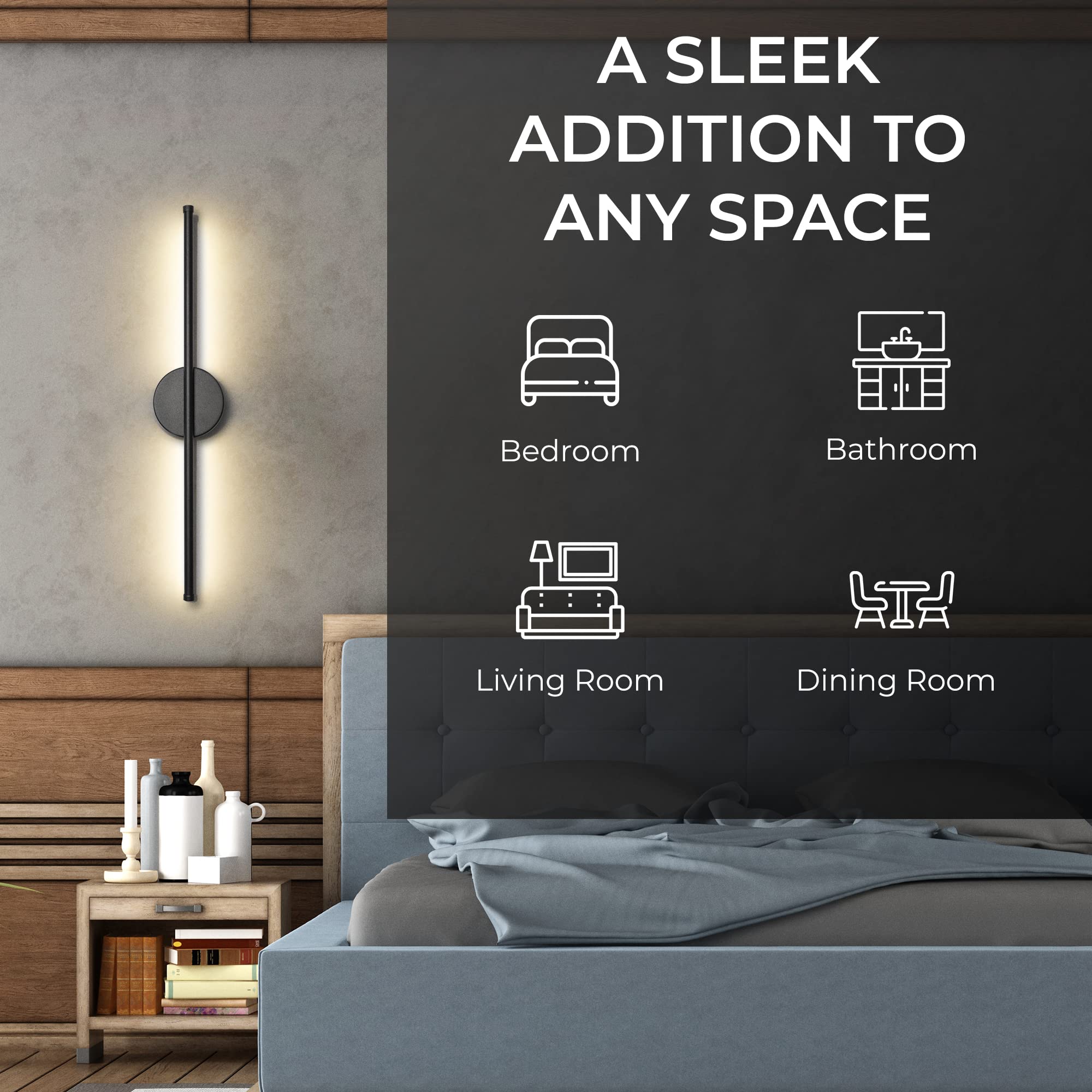 Modern LED Wall Sconce Light Fixture - Dimmable 2700-6500K with Remote Control - Black (25.5 Inch) - Perfect for Bathroom Vanity, Bedroom, Living Room & Home Office Lighting - Hardwired Installation for Stylish Ambient & Task Lighting
