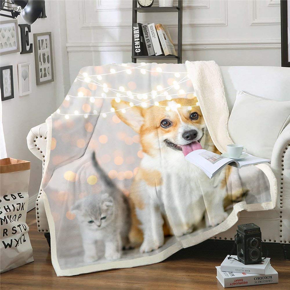 Erosebridal Kids Dog Plush Blanket - Soft Sherpa Pet Throw for Bedroom & Living Room