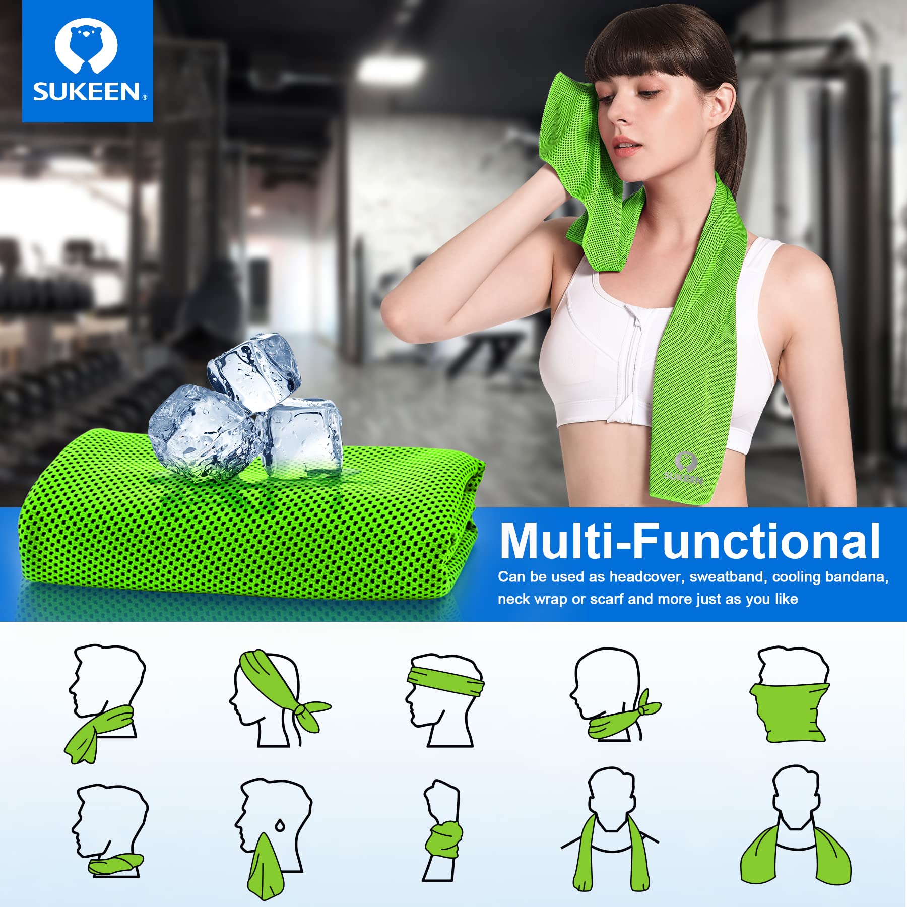 Sukeen Cooling Towel - Instant Evaporative Cooling Sports Towel for Yoga, Golf, Gym & Workouts (40