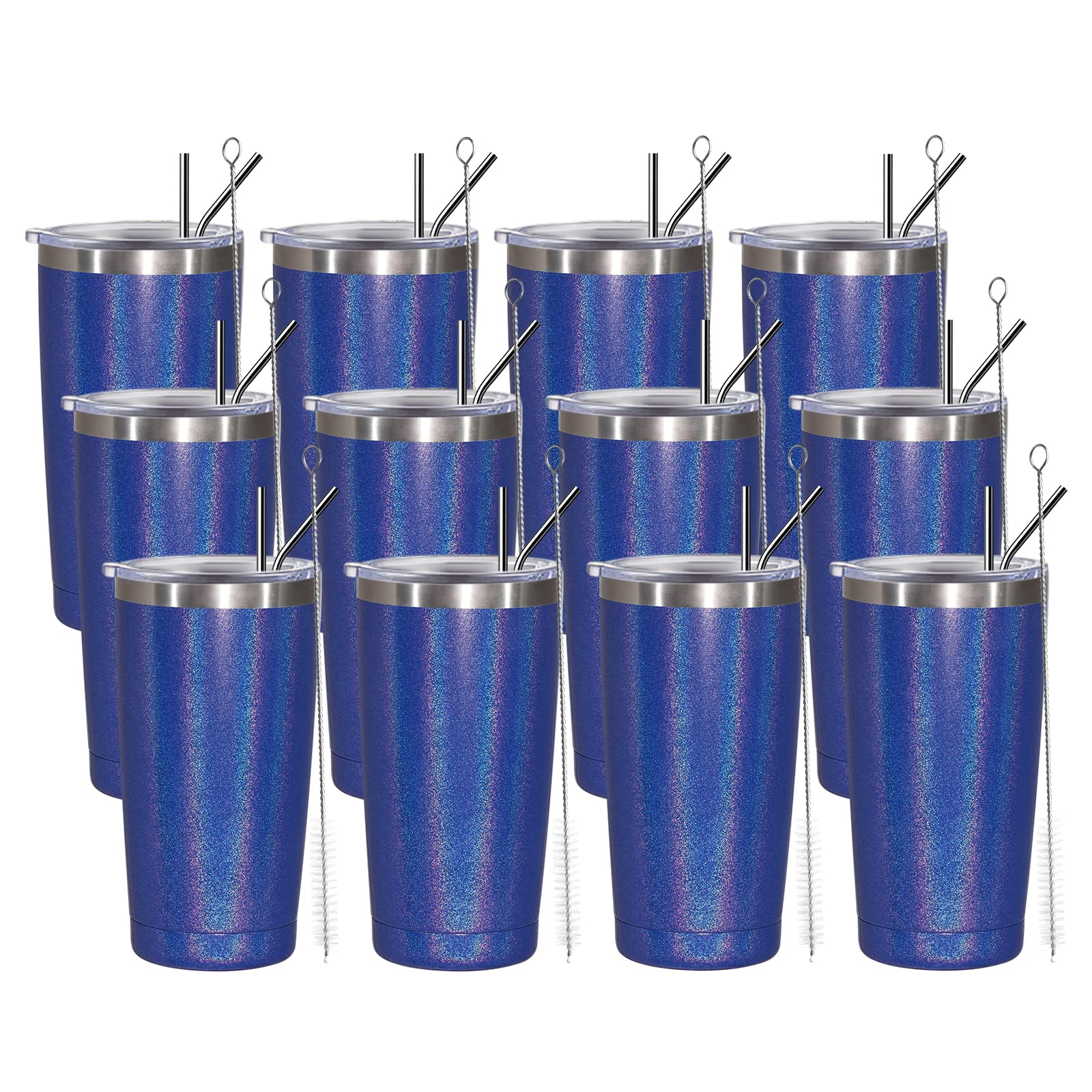 MUCHENGHY 20oz Stainless Steel Tumbler with Lid & Straw - 12 Pack Bulk Vacuum Insulated Travel Mug, Powder Coated Thermal Cup for Hot & Cold Drinks (Rainbow Navy) - Perfect for Coffee, Tea, Smoothies & Outdoor Activities