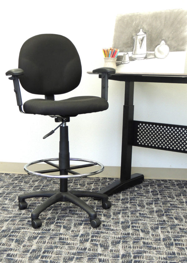 Ergonomic Adjustable Fabric Drafting Stool with Footrest - Perfect for Architects, Artists & Tattoo Studios - Comfortable Seating for Long Work Sessions