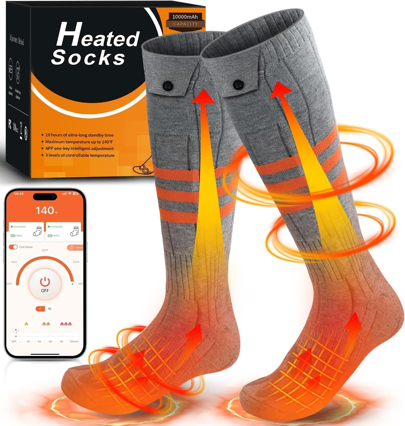 Upgraded 10000mAh Rechargeable Electric Heated Socks for Men & Women with APP Control - Lasts Up to 10 Hours, Washable Winter Foot Warmer for Outdoor Activities (Riding, Camping, Hiking, Skiing, Hunting) - Perfect for Cold Weather Adventures & Winter Sports