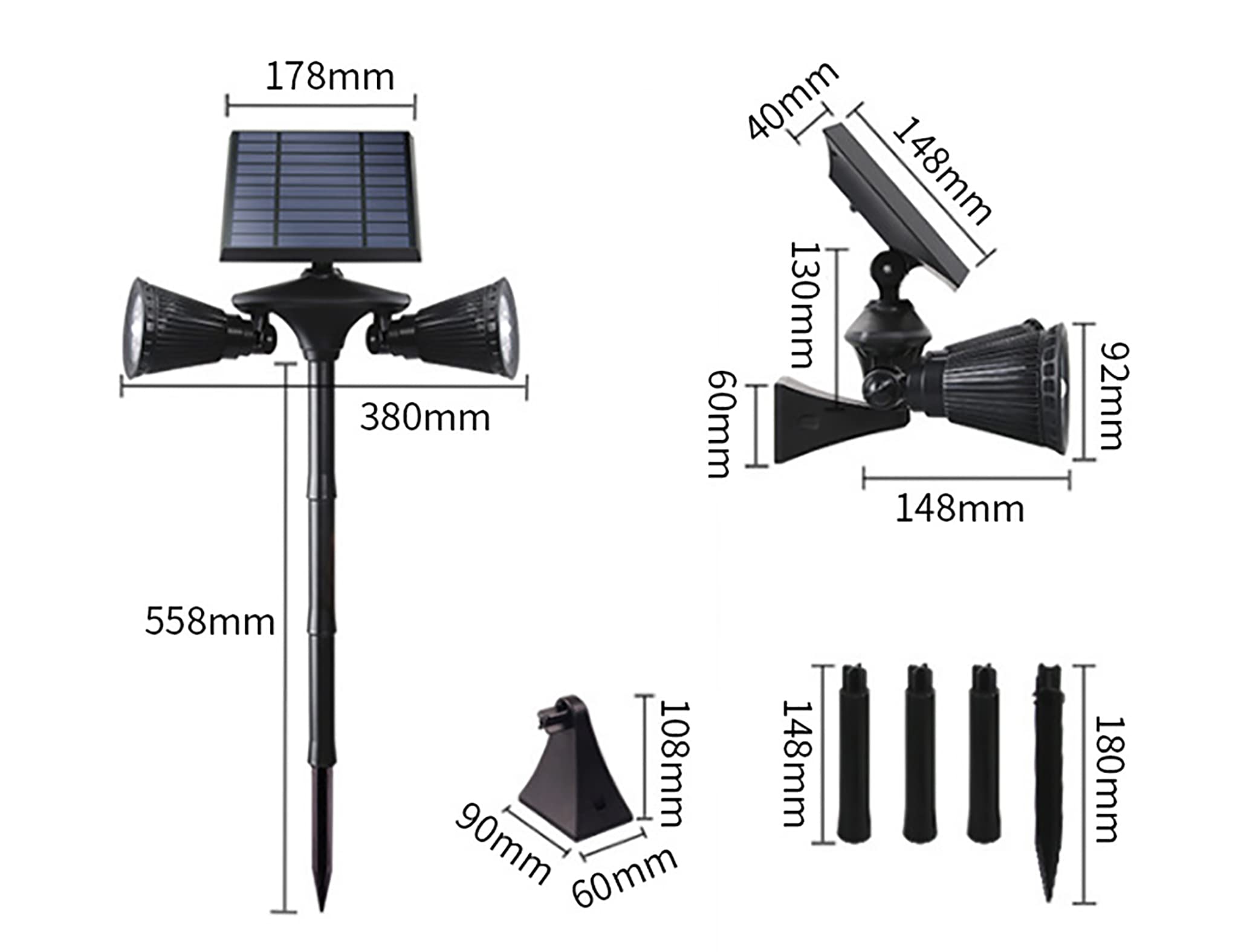 Solar Powered LED Outdoor Motion Sensor Wall Light - Dual Head Security Spotlight for Garden, Lawn, Pathway & Home Exterior Lighting