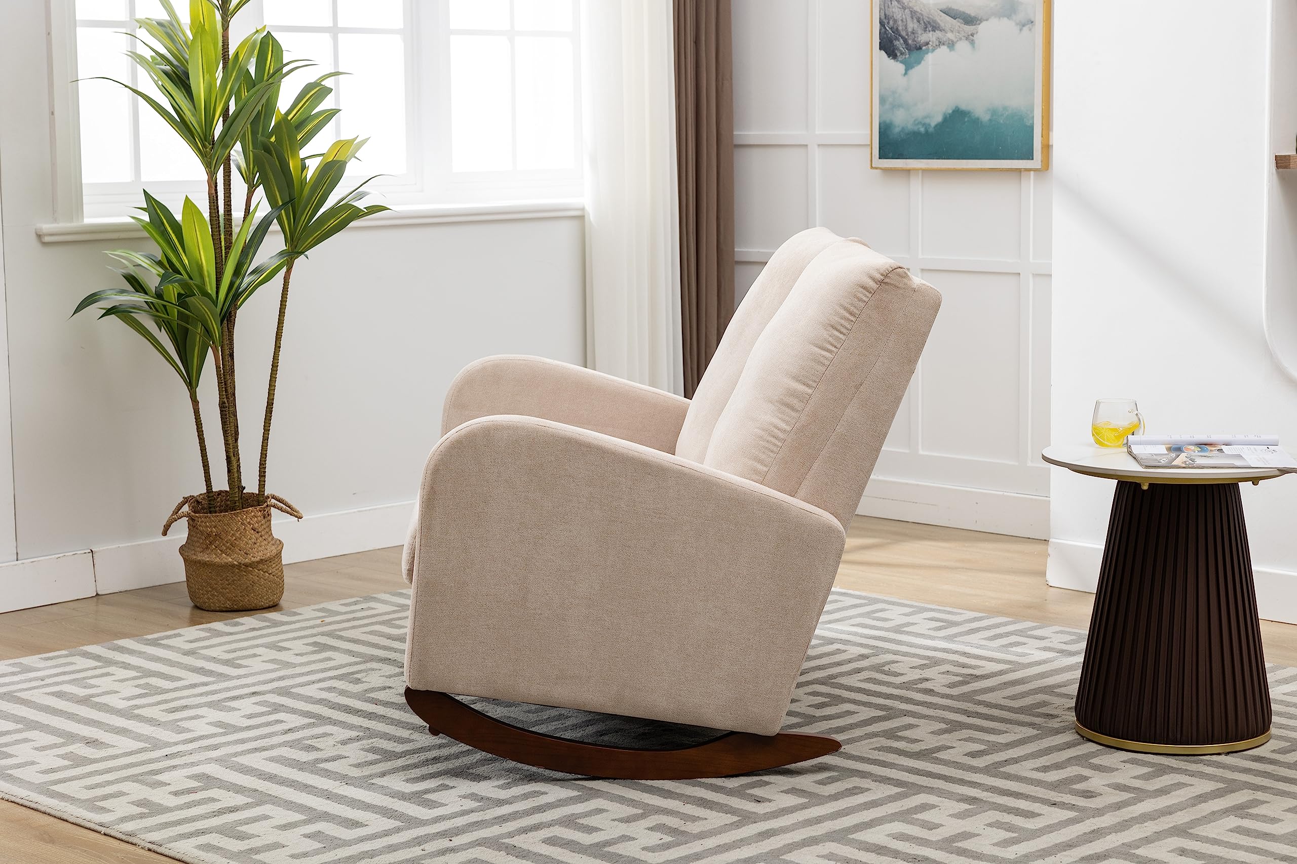 Modern Double Rocking Chair - Oversized Nursery Glider with High Backrest & Side Pocket, Extra Wide Rocking Sofa for Living Room, Bedroom & Nursery - Perfect for Breastfeeding, Reading Nook & Relaxation (Beige)