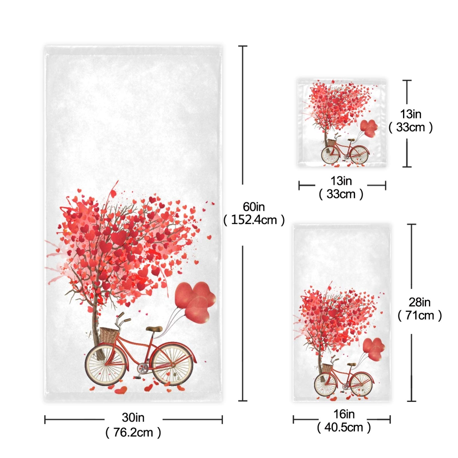 Vdsrup Love Tree Valentine's Day Bath Towels Set of 3 - Romantic Heart Balloon Design Soft Hand & Face Towels for Bathroom, Kitchen & Guest Use - Perfect Housewarming Gift for Couples