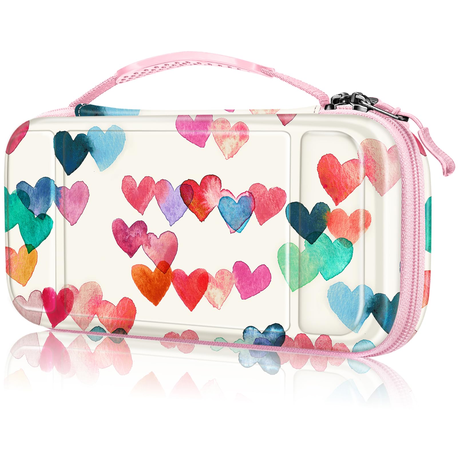 Fintie Shockproof Hard Shell Carrying Case for Nintendo Switch Lite 2019 - Protective Travel Bag with 15 Game Card & 2 Micro SD Card Slots - Compatible with Switch Lite Console & Accessories (Raining Hearts Design) - Perfect for Travel, Gaming On-The-Go & Console Protection