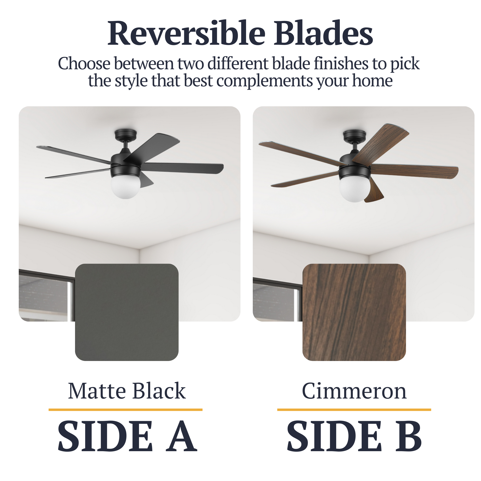 52 Inch Ardrey Kell Matte Black Ceiling Fan with Remote Control - Quiet, Energy Efficient for Bedroom, Living Room & Outdoor Use