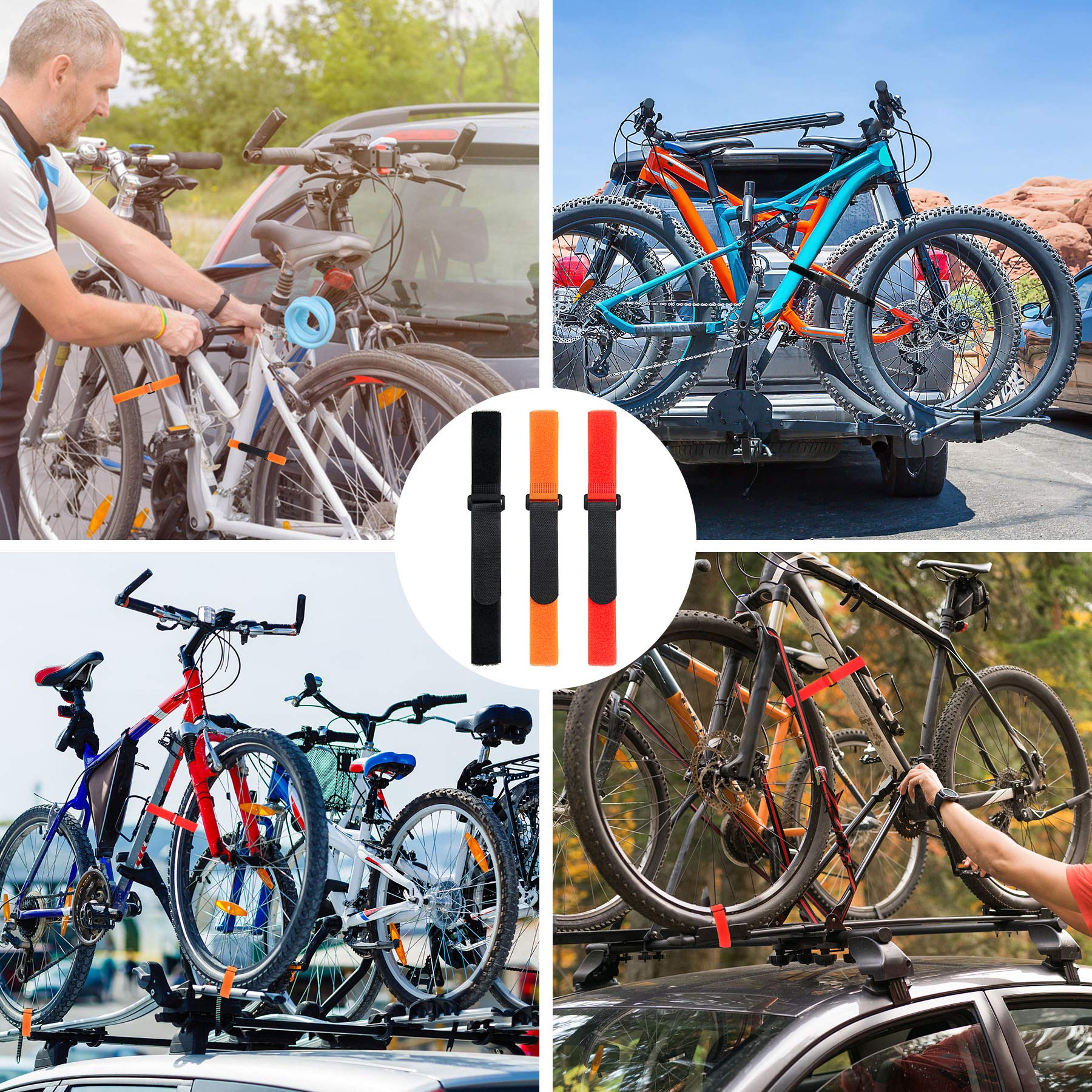 SANNIX Adjustable Bike Wheel Stabilizer Straps - Reusable Bicycle Rack Strap with Durable Hooks (Black & Orange) - Perfect for Bike Transport, Storage & Travel Accessories
