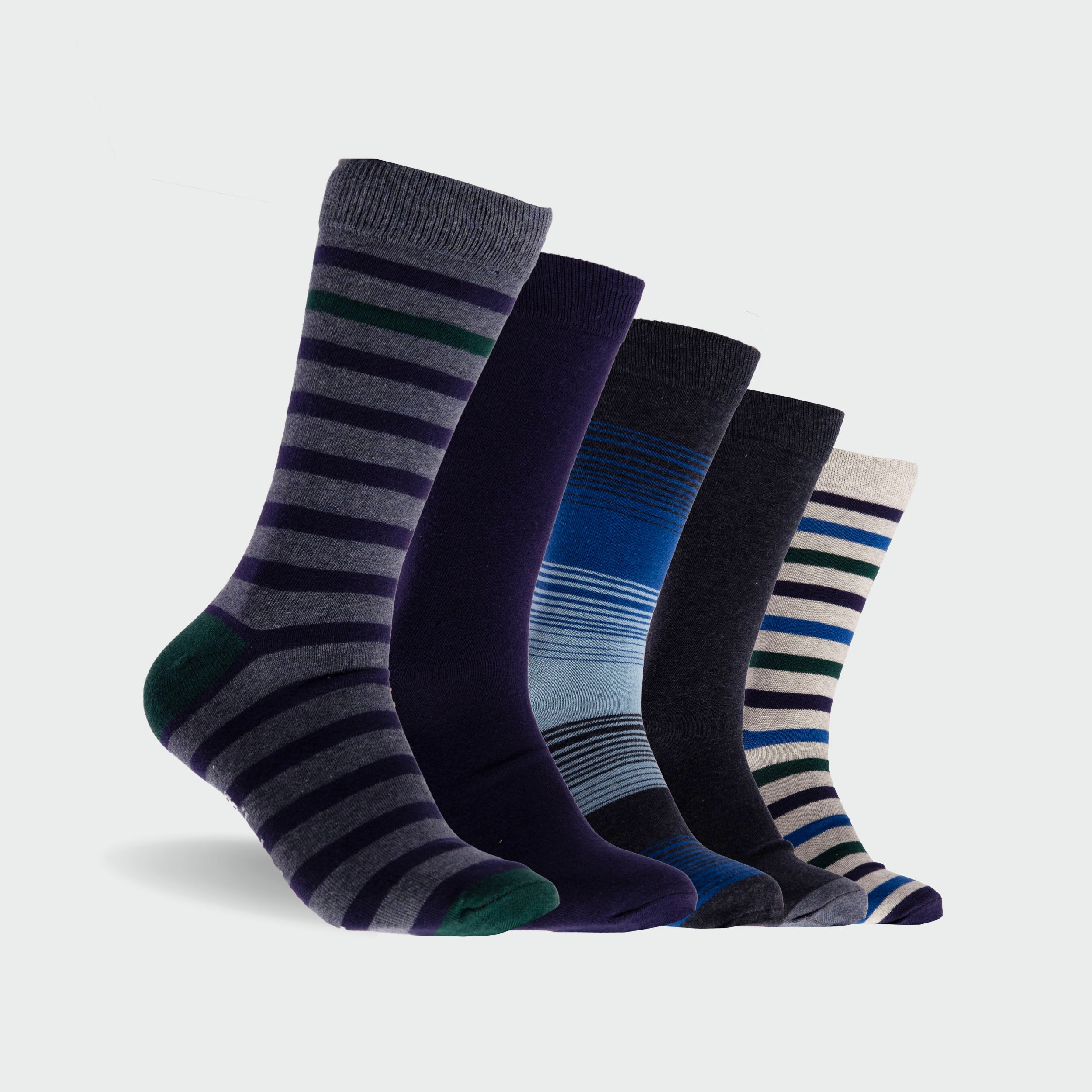 Men's Fashion Cotton Crew Socks 5-Pack - Soft Breathable Casual Socks for Everyday Wear, Work, Gym & Travel - Blue