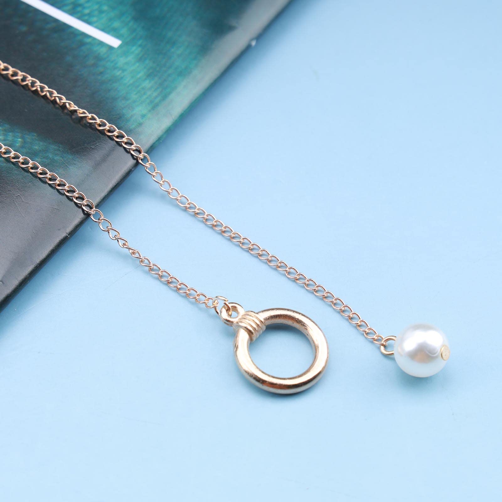 Boho Pearl Y Necklace for Women - Minimalist Gold Open Circle Y Lariat Necklace with Pearl Drop, Long Karma Chain Jewelry | Perfect for Casual Wear, Date Nights & Boho Fashion