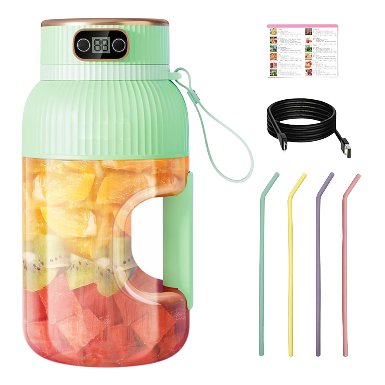 Yulyoie Multifunctional Portable Juicer Cup with Digital Display - USB Rechargeable Personal Blender for Smoothies, Shakes & Juices | Compact Travel & Gym Companion (Green Single Cup)