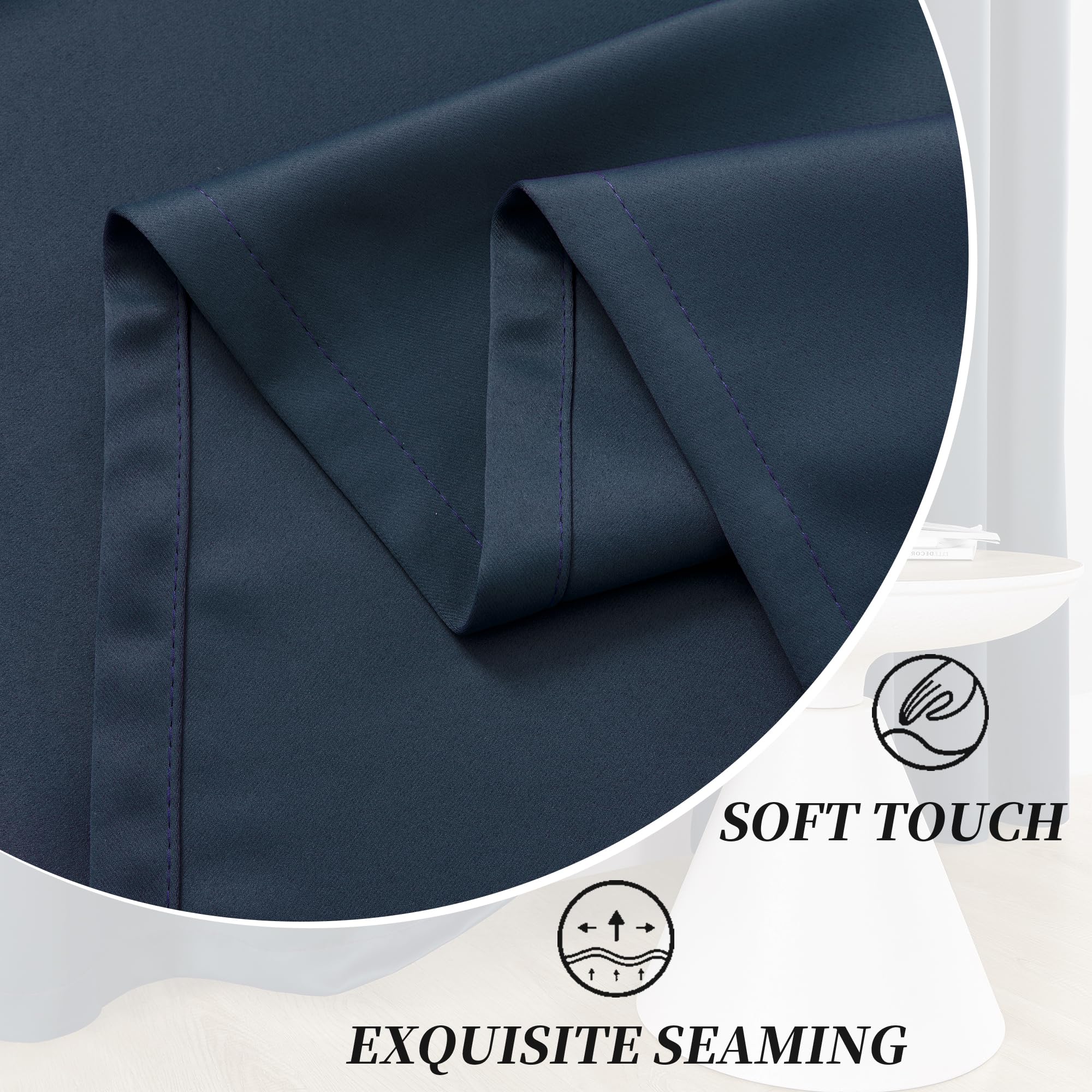 **HUTO Blackout Curtains 42x54 Inch - Thermal Insulated Navy Blue Grommet Drapes for Bedroom, Living Room & Small Windows - Noise Reducing, Energy Efficient, Light Blocking (1 Pair, Antique Copper Finish)**
