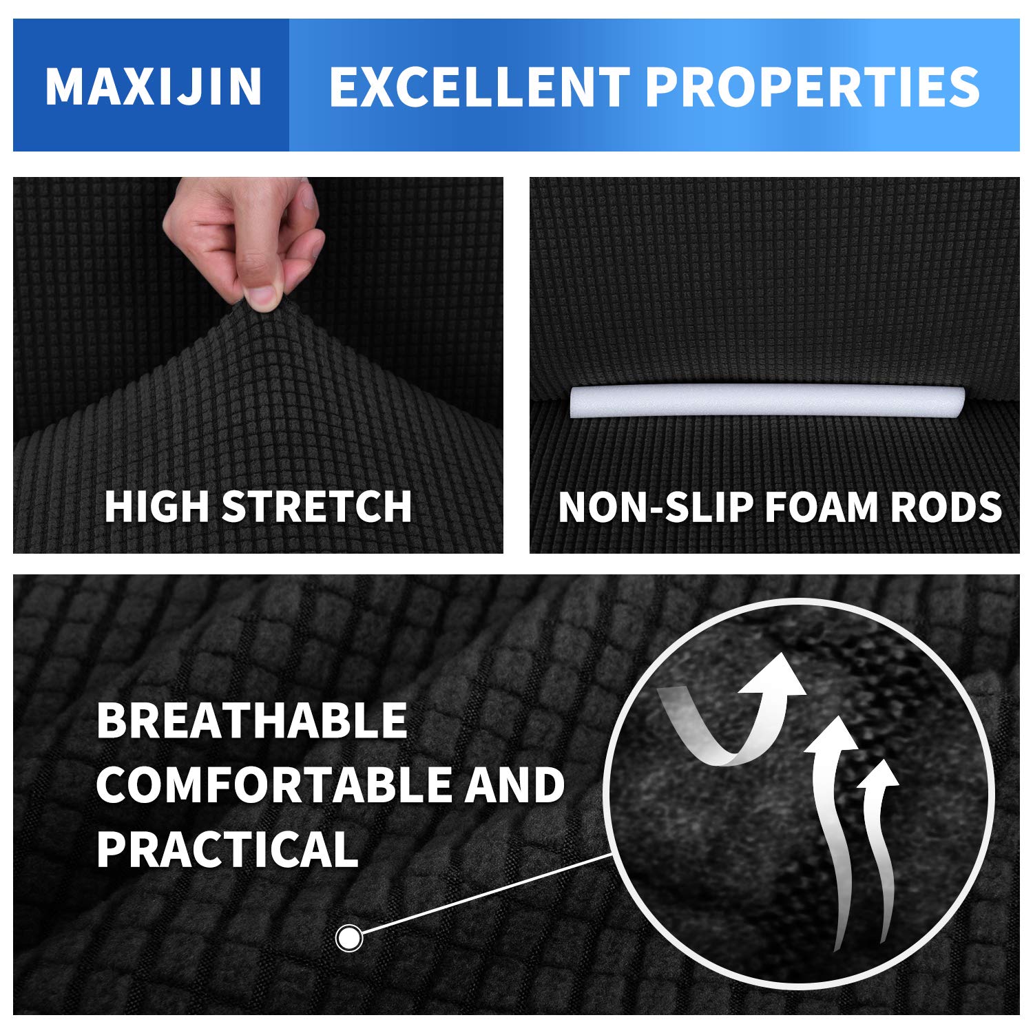 MAXIJIN Stretch Loveseat Sofa Slipcover - Washable, Non-Slip 2-Cushion Couch Cover - Pet Friendly Furniture Protector for Dogs & Cats - Perfect for Living Room, Apartment, Dorm (Black)