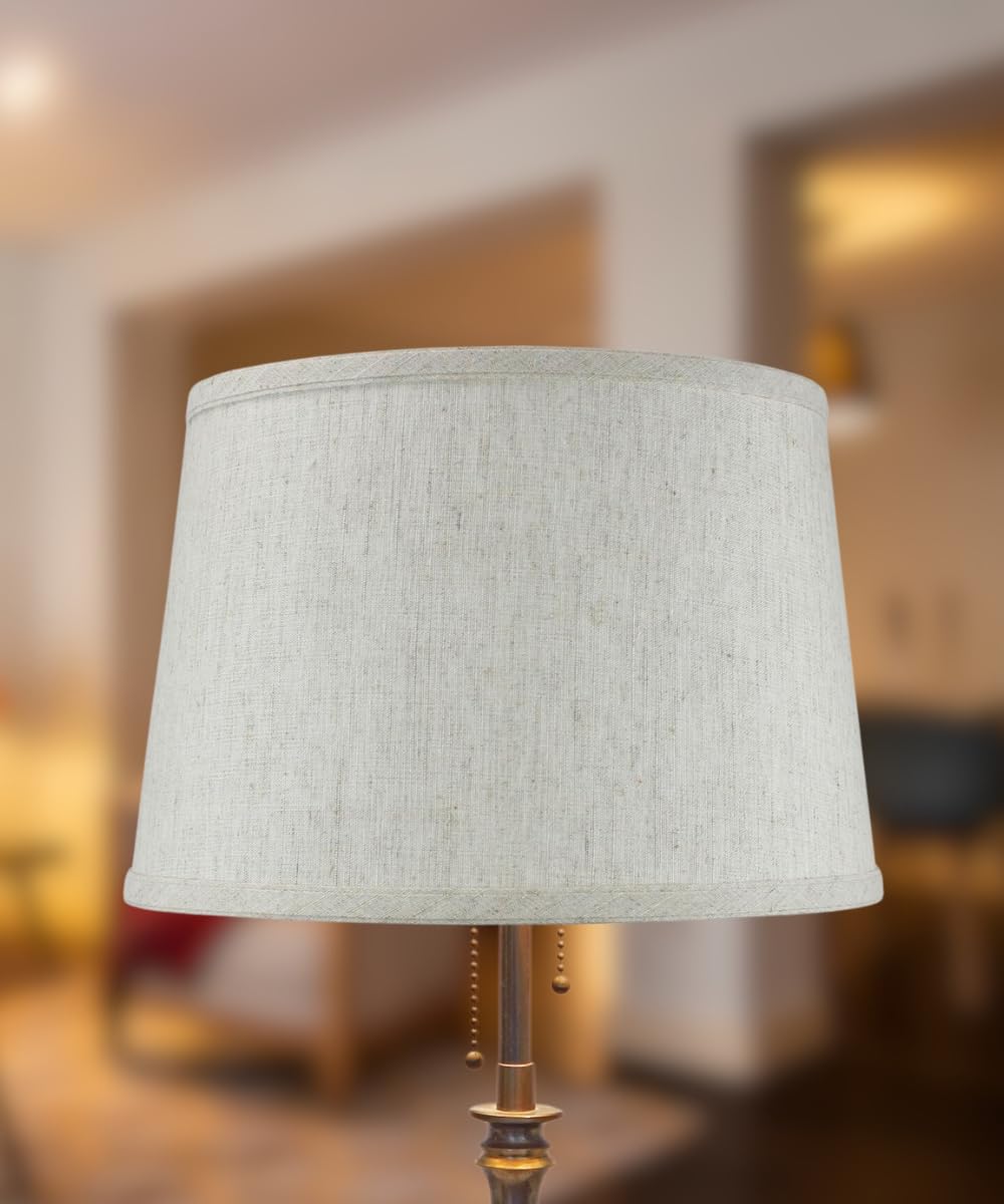 10x12x08 Hardback Shallow Drum Lampshade Textured Oatmeal with Brass Spider Fitter - Medium Off-White Lamp Shade for Table & Desk Lamps - Perfect for Living Room, Bedroom, and Office Lighting Decor