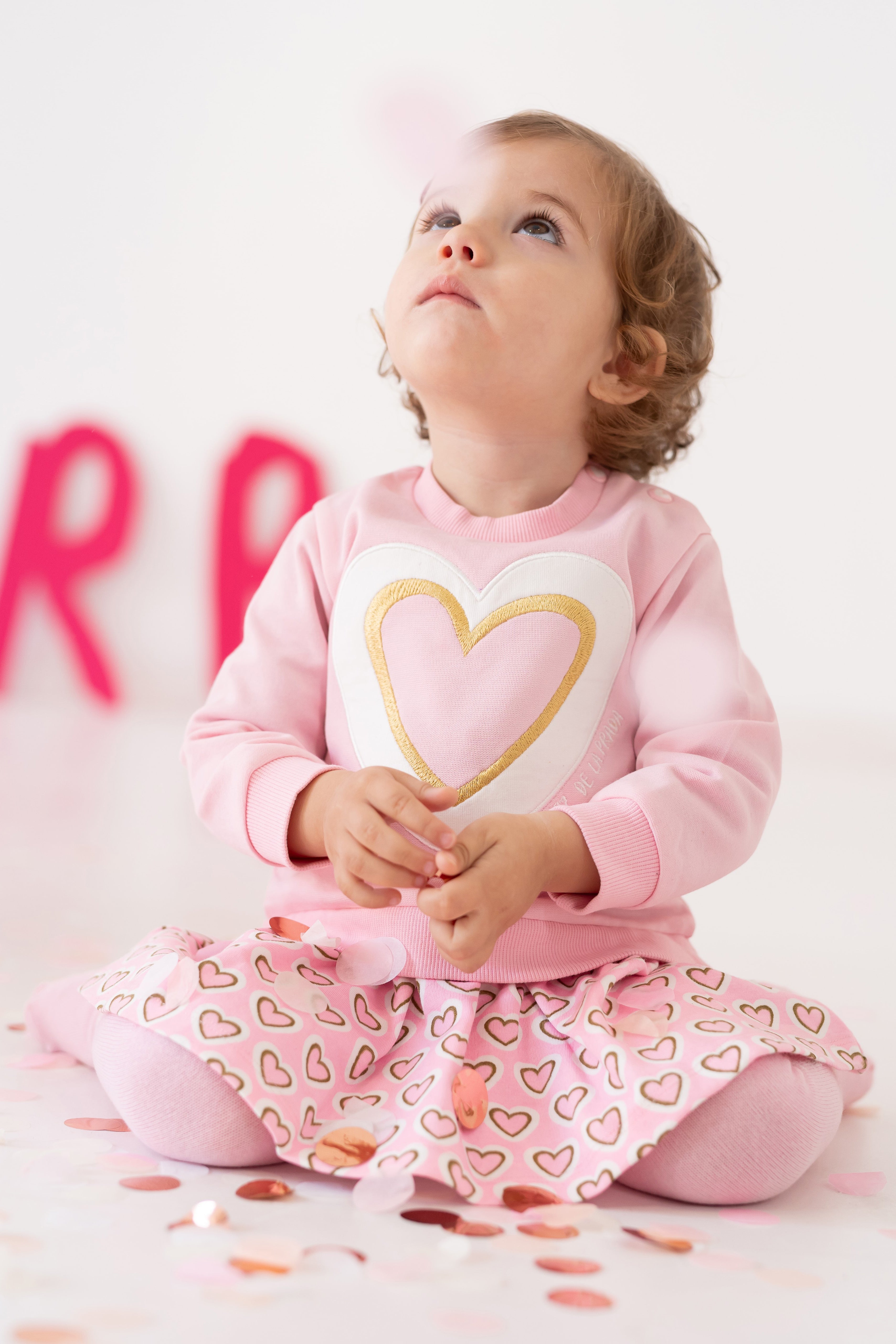 Sia Baby Pink Heart Sweatshirt Dress with Tights - Cute Outfit for Girls, Valentine's Day, Photo Shoots & Casual Wear
