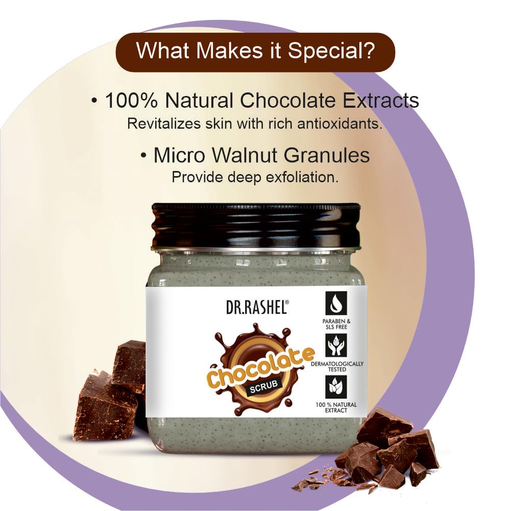 Dr. Rashel Chocolate Body Scrub for Dark Spots - Brightening & Moisturizing Exfoliator for Smooth, Glowing Skin (380ml) - Perfect for Post-Shower Skincare & Spa Day at Home