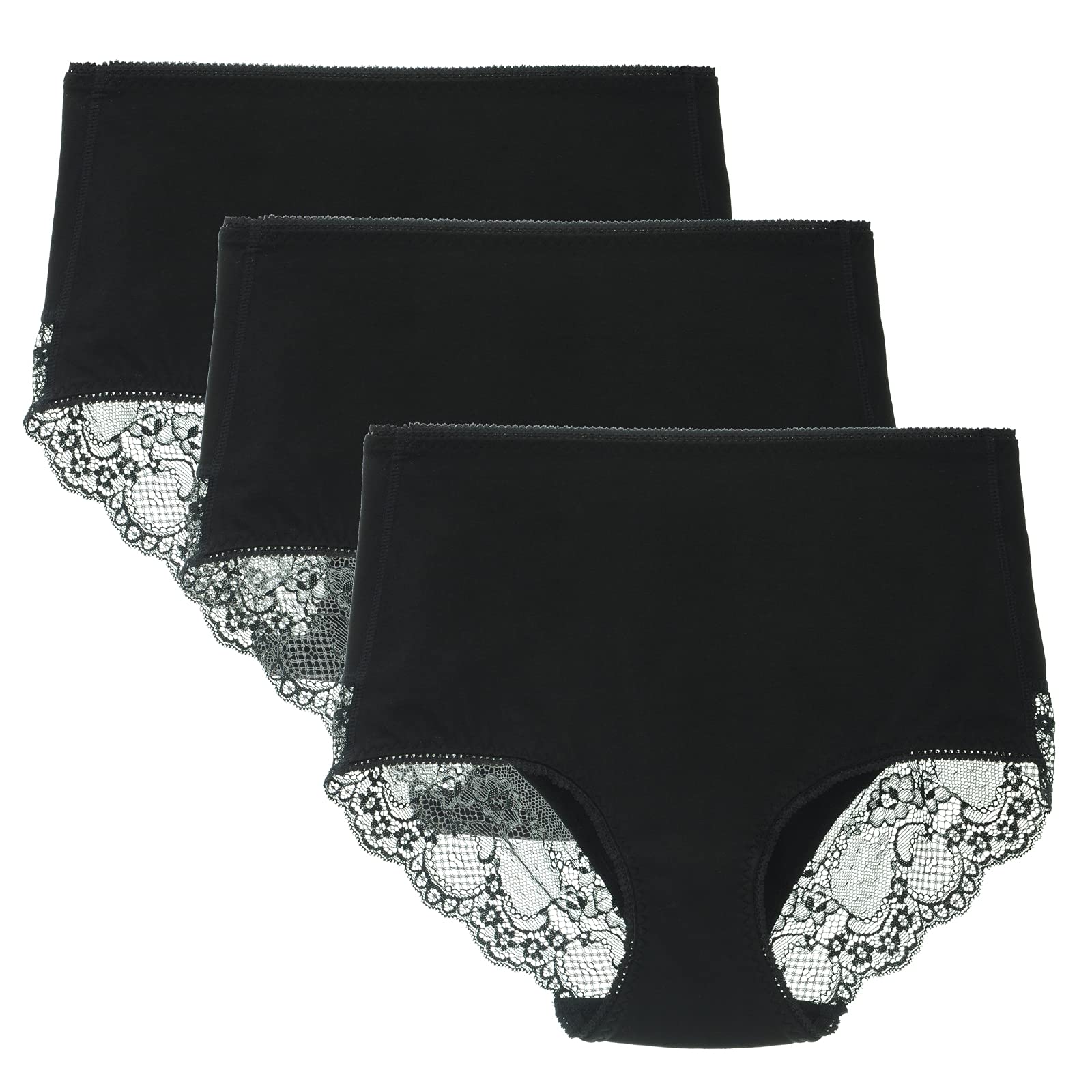 Lace Underwear for Women - High Waisted Cotton Briefs, Full Coverage No Roll Panties Multipack (3/5 Pack) - Comfortable Everyday Wear for Work, Yoga & Sleep