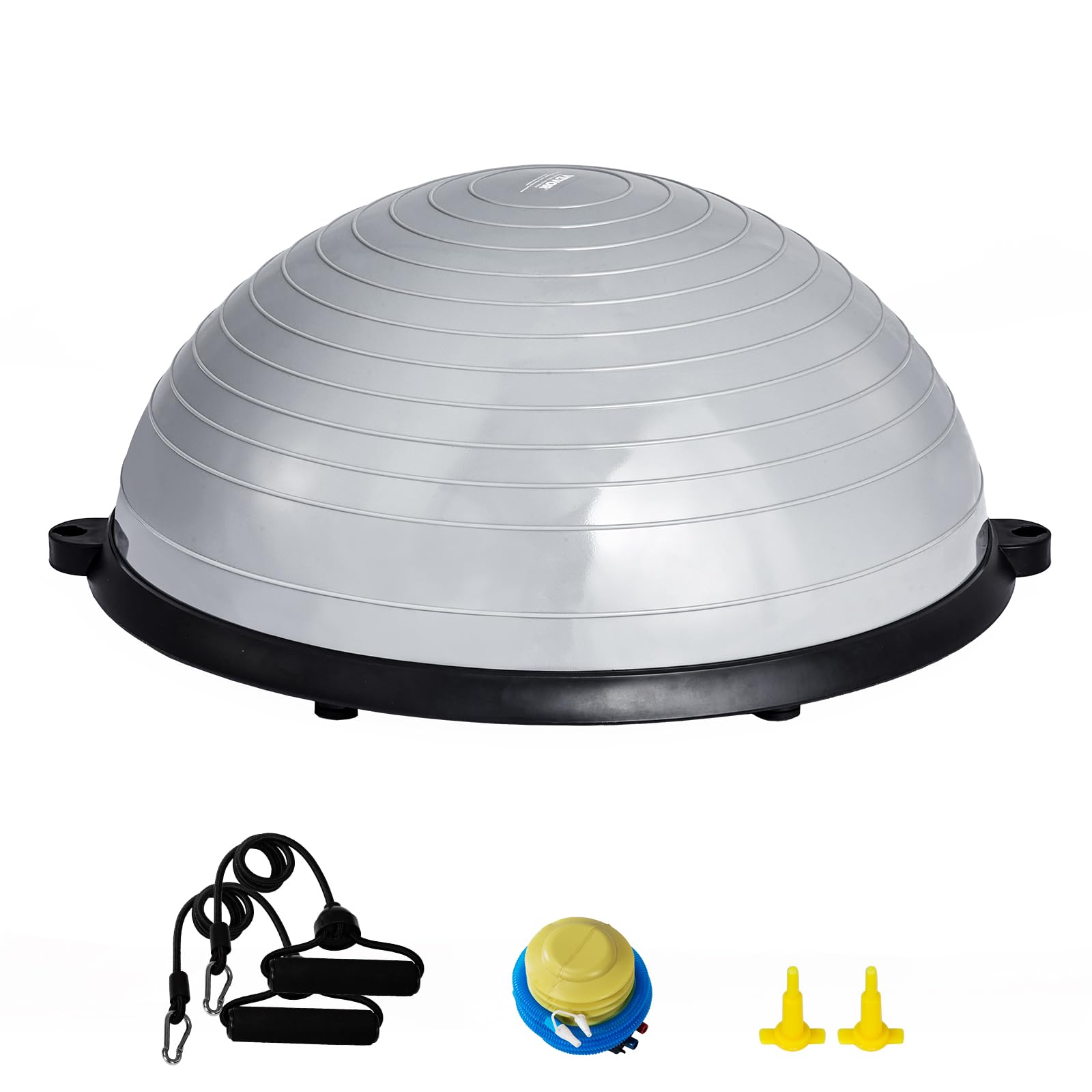 VEVOR 23/26 Inch Half Exercise Ball Trainer - 1500lbs Capacity Stability Ball for Yoga, Strength Training & Full Body Workout - Includes Resistance Bands & Foot Pump - Perfect for Home Gym, Pilates, Core Workouts & Physical Therapy (Black)