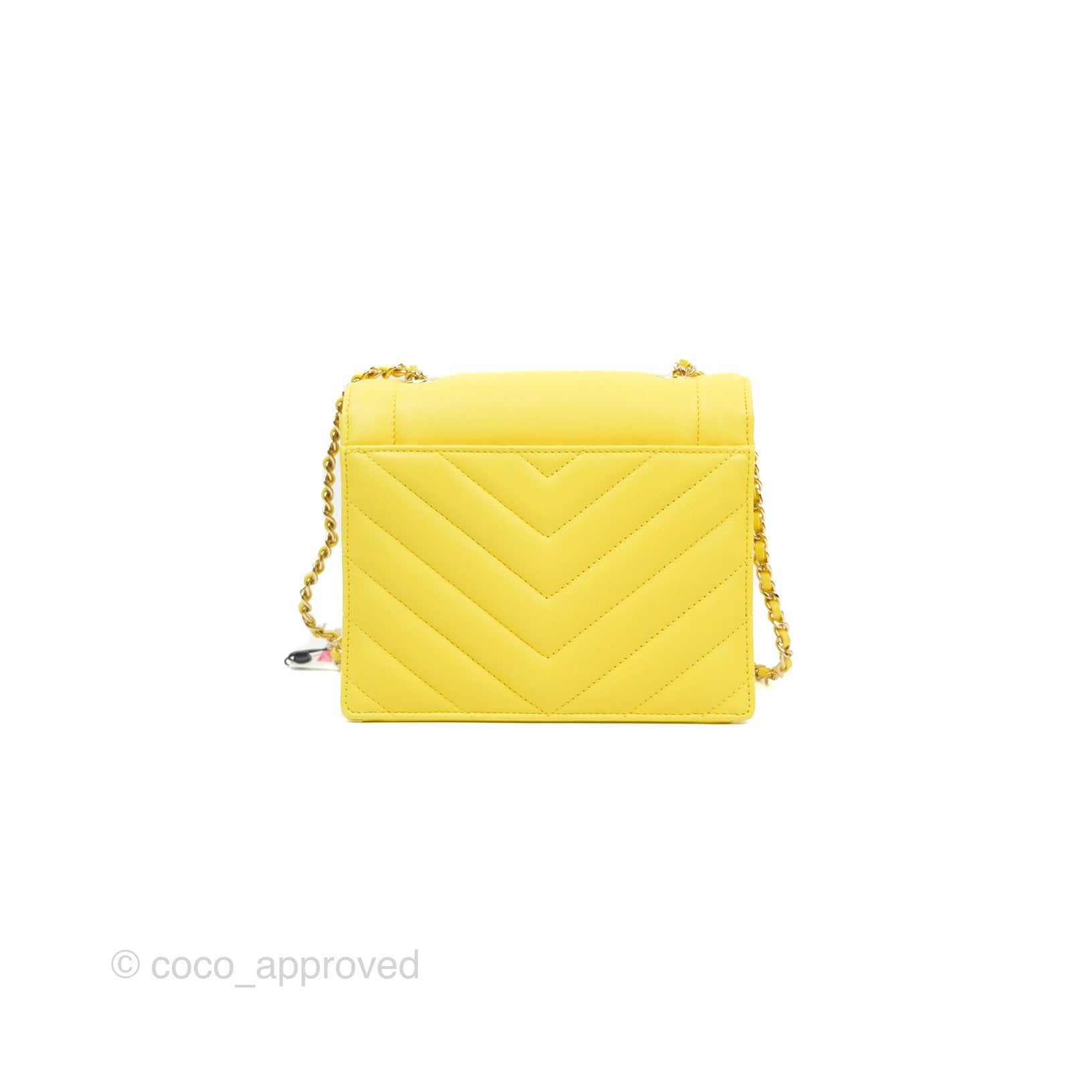 Chanel Chevron Square Envelope Flap Bag in Yellow - 19C Collection | Luxury Crossbody Bag for Women, Perfect for Parties & Evening Events