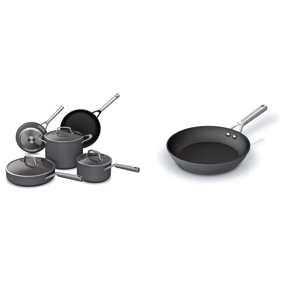 Ninja C38000 Foodi NeverStick Premium 8-Piece Cookware Set with Glass Lids & C30026 10.25 Inch Fry Pan - Slate Grey Hard-Anodized Nonstick Cookware for Frying, Sautéing, and Everyday Cooking