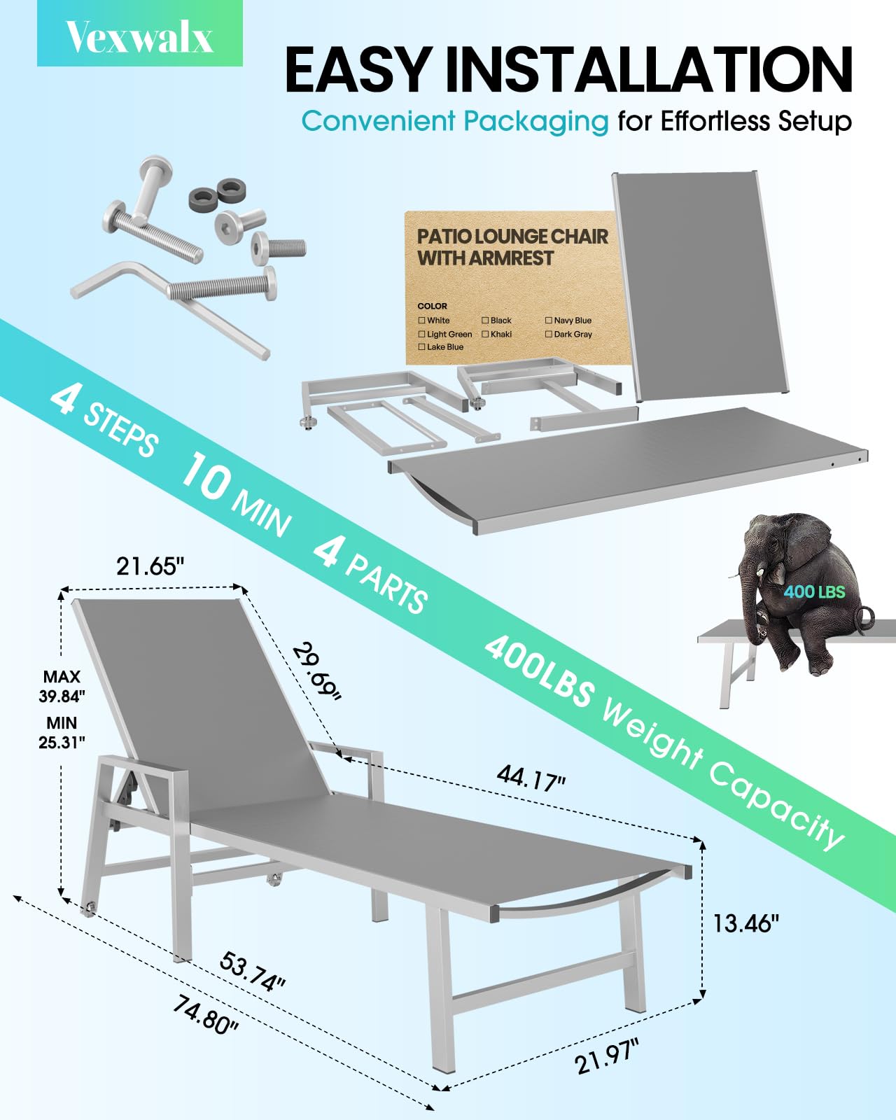 **2-Pack Adjustable Aluminum Patio Chaise Lounge Chairs with Wheels & Armrests - 5-Position Recliner for Poolside, Beach, Deck, Yard - Dark Gray Outdoor Relaxation**    *(Use for sunbathing, reading by the pool, or lounging in your backyard!)*