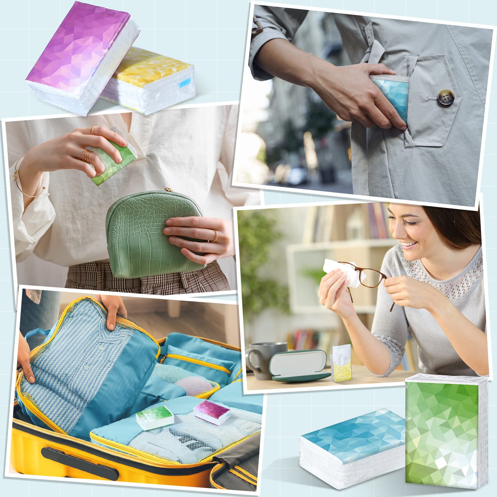 Yinder 120-Pack Travel Size Pocket Tissues | 3-Ply Soft Facial Tissues Bulk | Geometric Design Small Wallet Tissues for Travel, Business, School, Office, Car & Wedding | Fresh Scent | Perfect for On-the-Go, Daily Use & Special Occasions