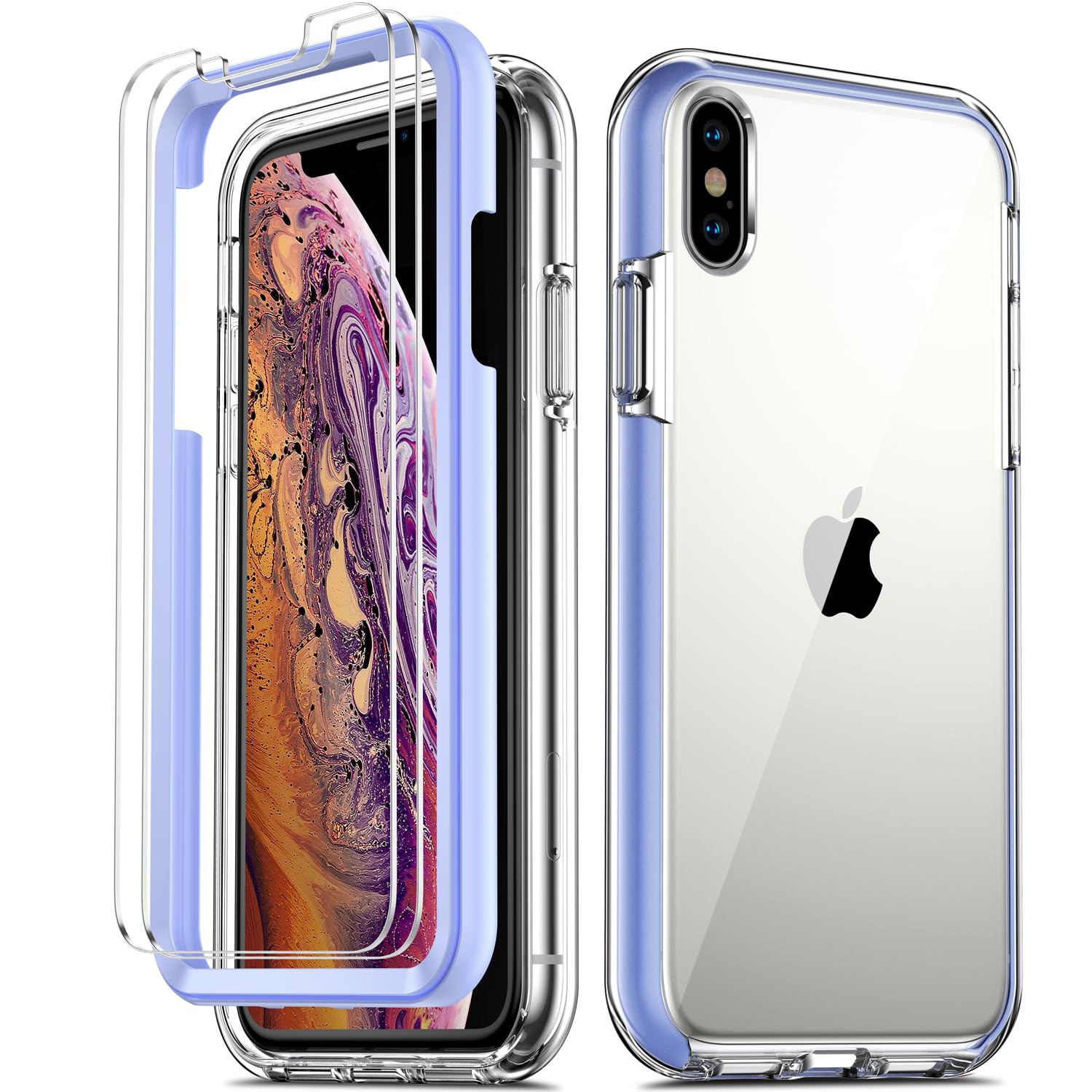 COOLQO iPhone Xs Max Case 6.5 Inch with 2 Tempered Glass Screen Protectors - Clear 360° Full Body Protection Shockproof Silicone Phone Cover (Purple) - Perfect for Everyday Use, Travel & Outdoor Activities
