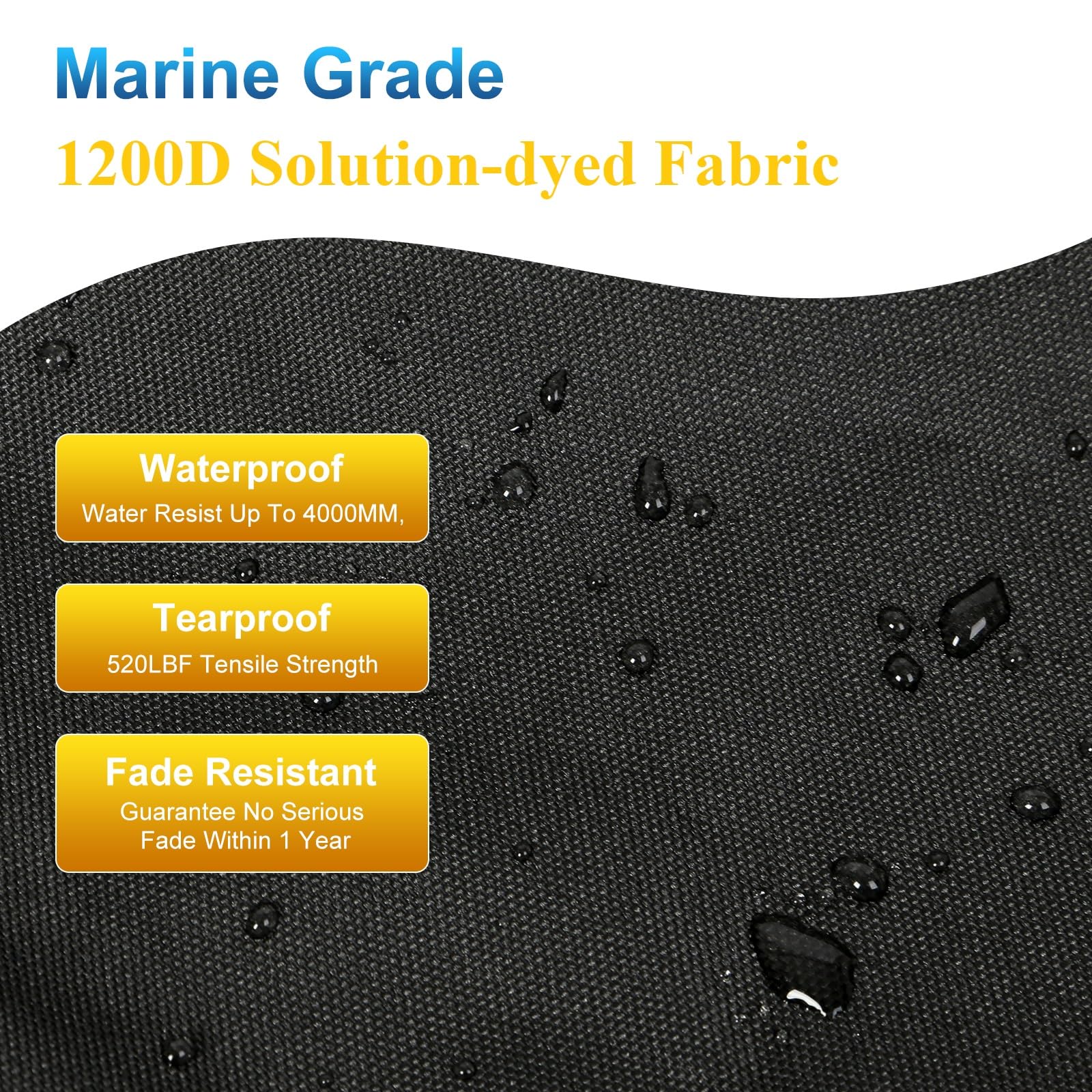 Heavy Duty 1200D Waterproof Boat Cover for 16'-18.5' V-Hull Fishing & Bass Boats - Motor Protection