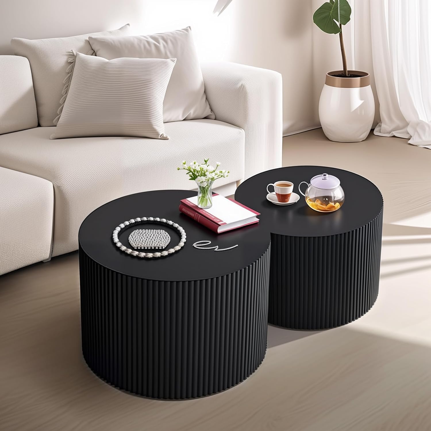 Modern Round Wooden Nesting Coffee Table Set of 2 - 23.62