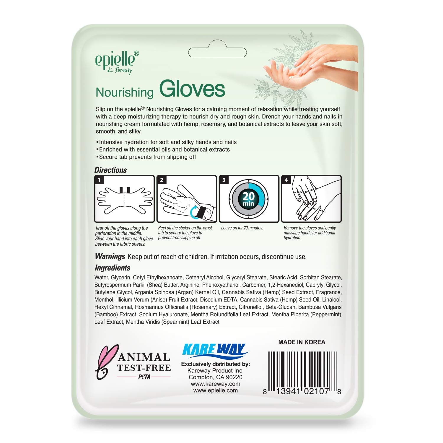 Epielle Nourishing Hand Masks with Hemp & Rosemary Extract - 6 Pairs Deep Moisturizing Vegan Gloves for Dry Hands | Spa Treatment, Skincare Gift, Party Favors & Stocking Stuffers | Perfect for Winter Care, Home Relaxation and Self-Care Routine