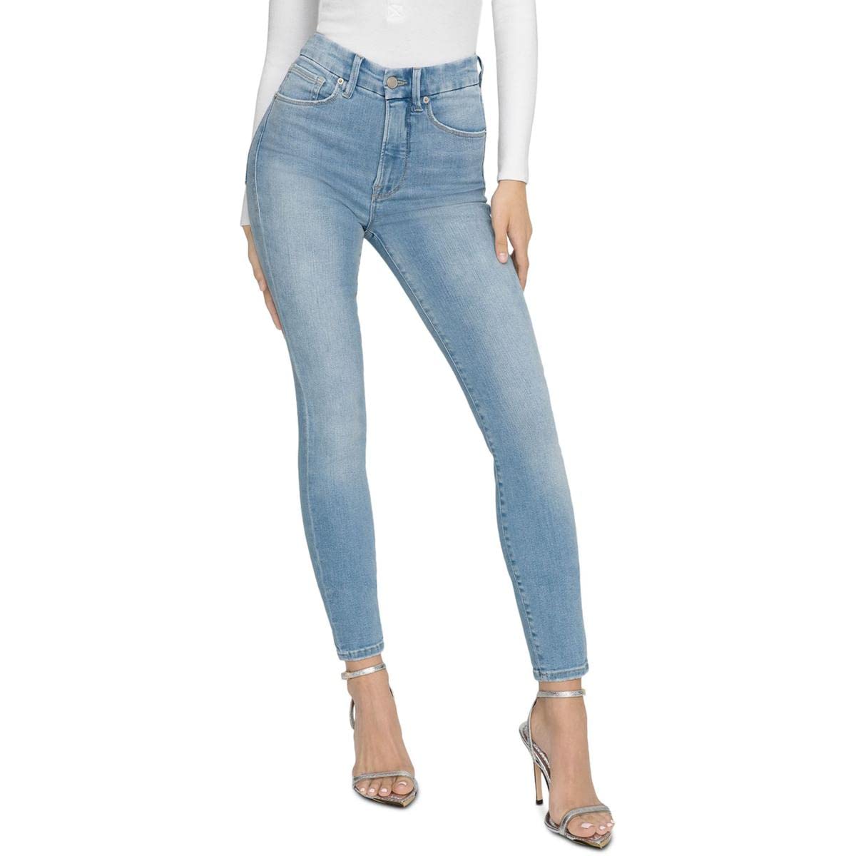 Good American Women's Good Waist Light Wash Skinny Jeans - High-Rise Stretch Denim Pants for Casual Wear & Everyday Outfits