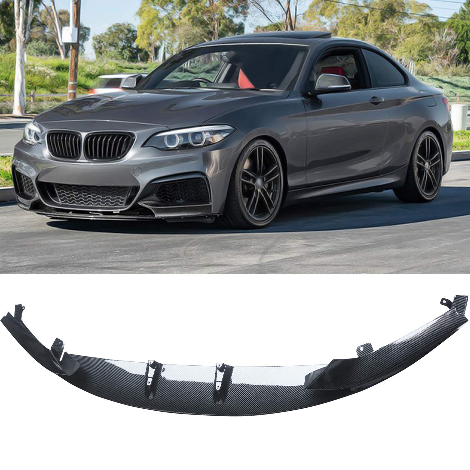 NINTE Front Lip Spoiler for 2014-2021 BMW 2 Series M Sport - Double Deck Style Carbon Fiber Coating Front Bumper Splitter - Aggressive Styling & Enhanced Aerodynamics for Street & Track Performance