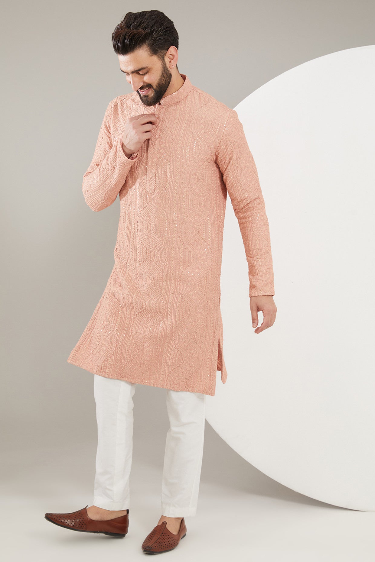Elegant Peach Chikankari Kurta for Women - Handcrafted Embroidered Cotton Tunic - Perfect for Festivals, Weddings & Casual Wear