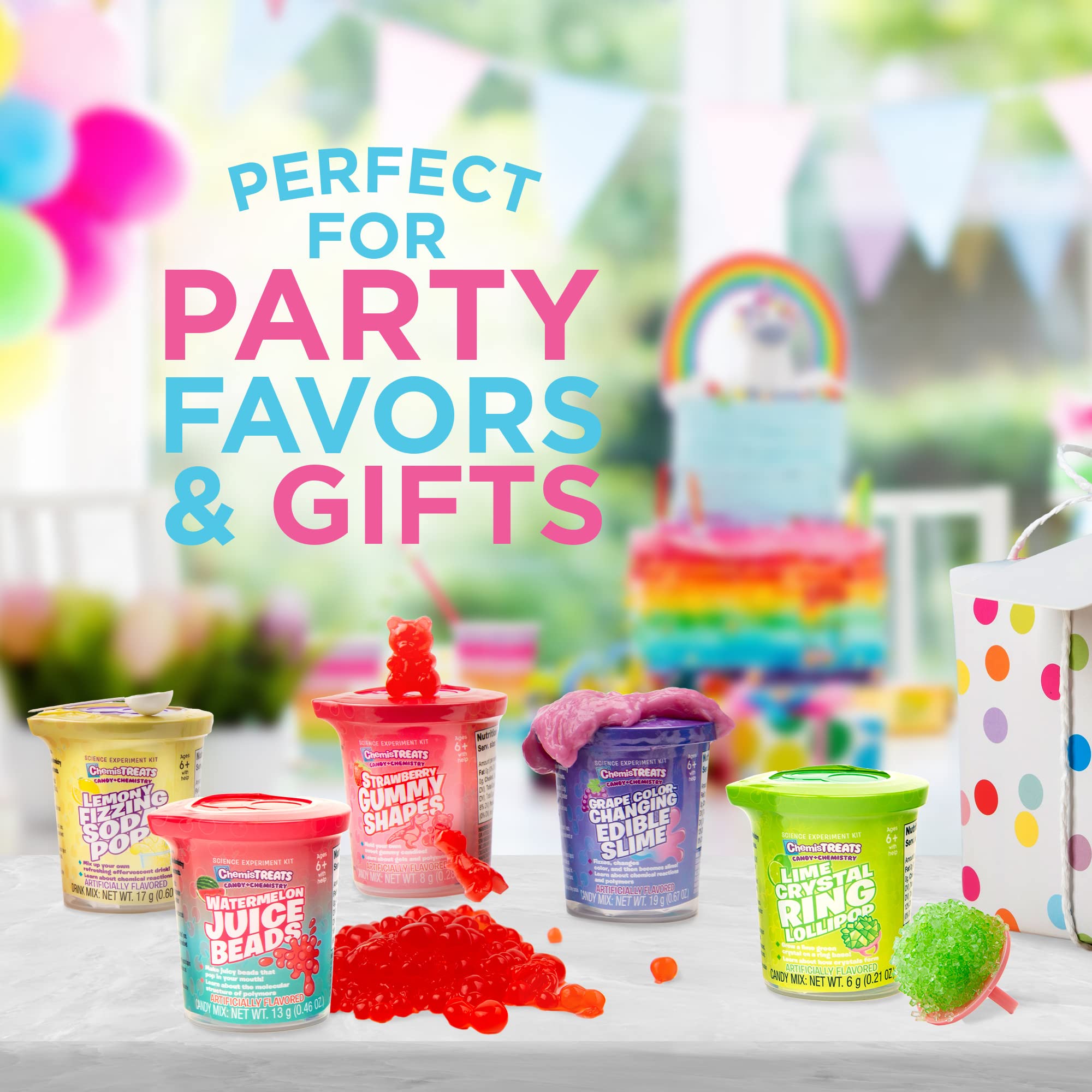 Thames & Kosmos ChemisTreats! Candy Chemistry Mini Science Experiment Kit - 15 Individually Wrapped Beakers with Gummy Candies, Edible Slime & Fun STEM Activities | Perfect for Kids Science Gifts, Birthday Parties & Classroom Learning