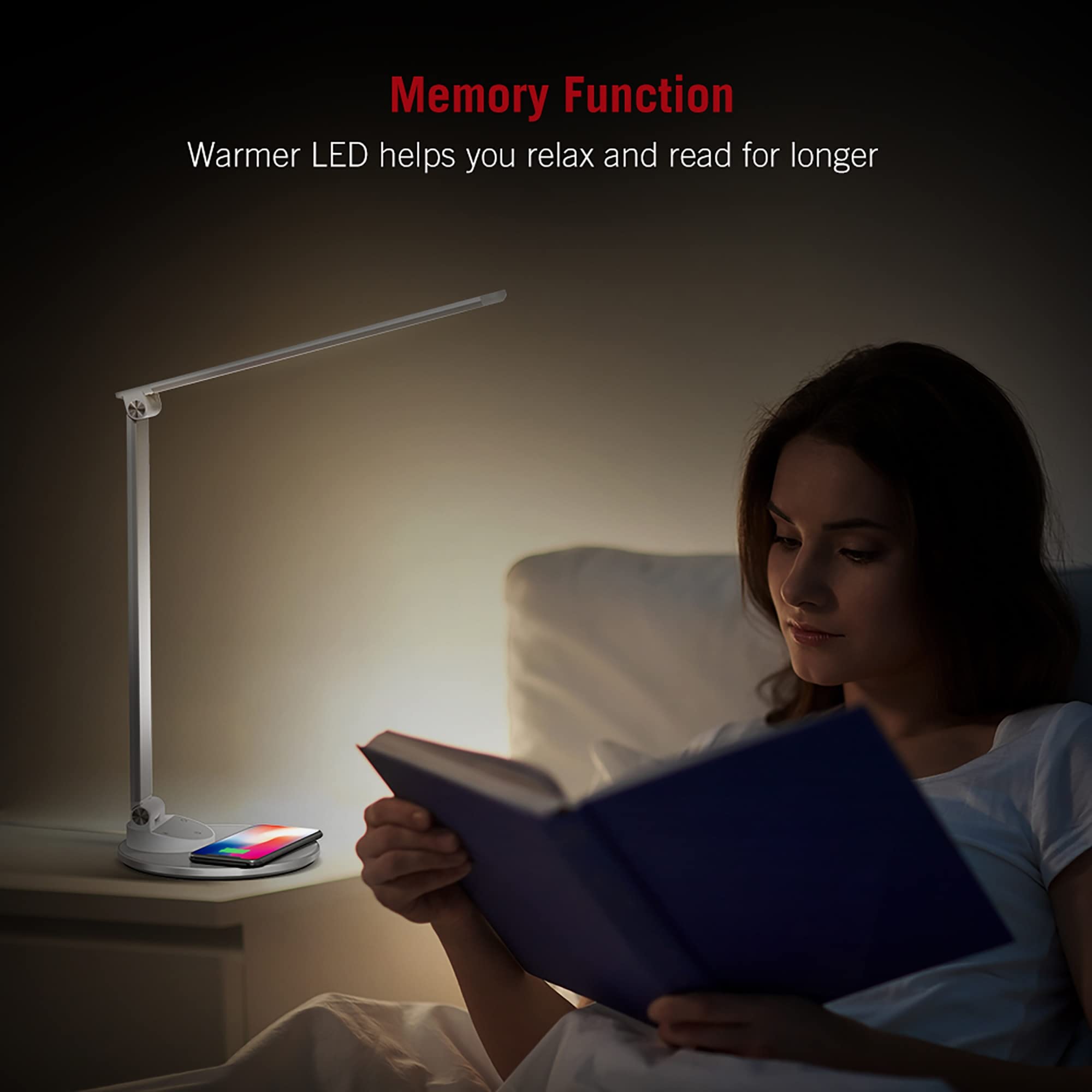 WorkPro™ LED USB Desk Lamp with Wireless Charger - 16.5 Inch Adjustable Office Light, White/Silver - Perfect for Home Office, Study & Workspace Lighting