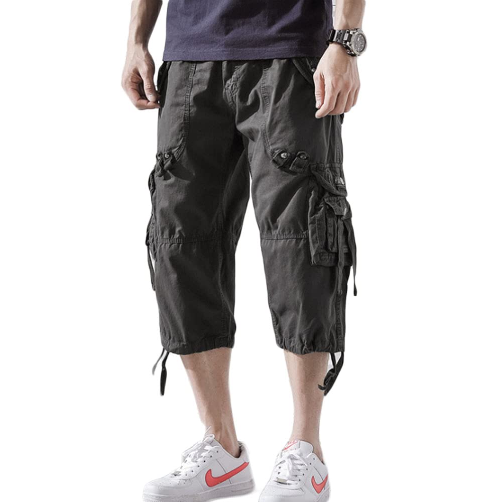 Osmyzcp Men's Cargo Overalls Shorts - 3/4 Length Loose Fit Capri Pants for Men | Comfortable Summer Workwear & Outdoor Activities