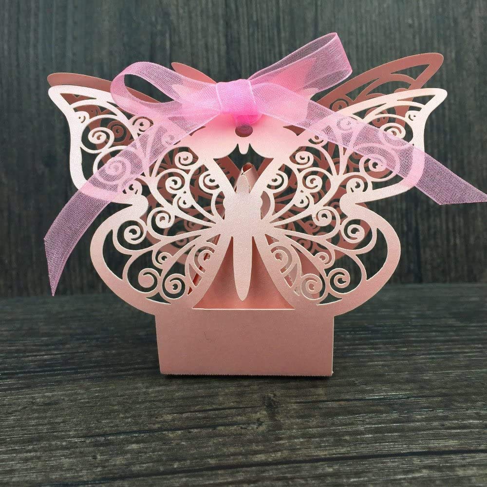 Zorpia® 50pcs Laser Cut Large Butterfly Wedding Favor Boxes - Pink Candy Gift Boxes for Weddings, Parties & Events (ZRA0168919) | Perfect for Bridal Showers, Baby Showers & Birthday Decorations