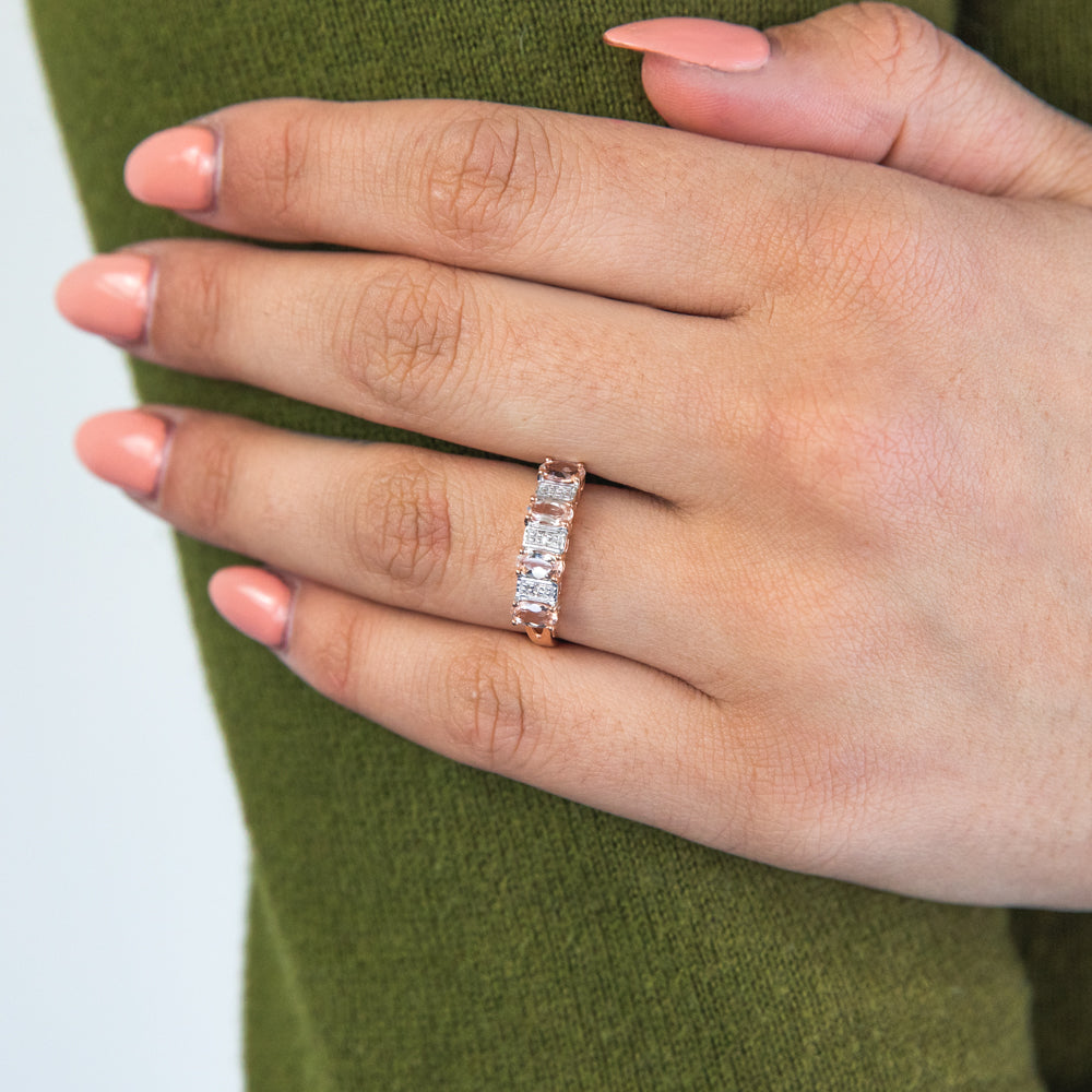 9ct Rose Gold Morganite & Diamond Ring for Women - Elegant Engagement, Wedding, Anniversary Jewelry Gift - Perfect for Romantic Occasions & Special Celebrations