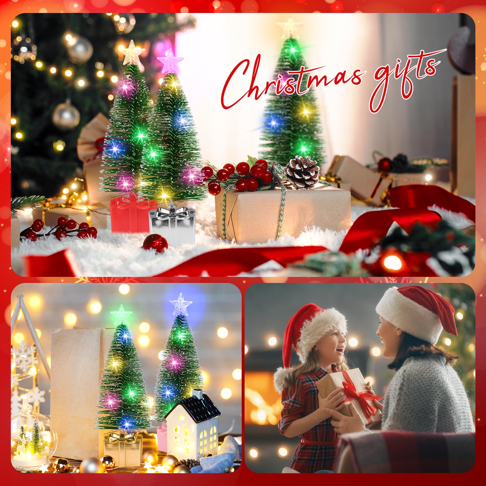 4 Pack Mini Christmas Tree with LED Lights - Small Tabletop Holiday Decor for Indoor Christmas Party, Xmas Centerpieces, Home & Office Decorations - Perfect for Holiday Tables, Mantels & Gift Exchanges