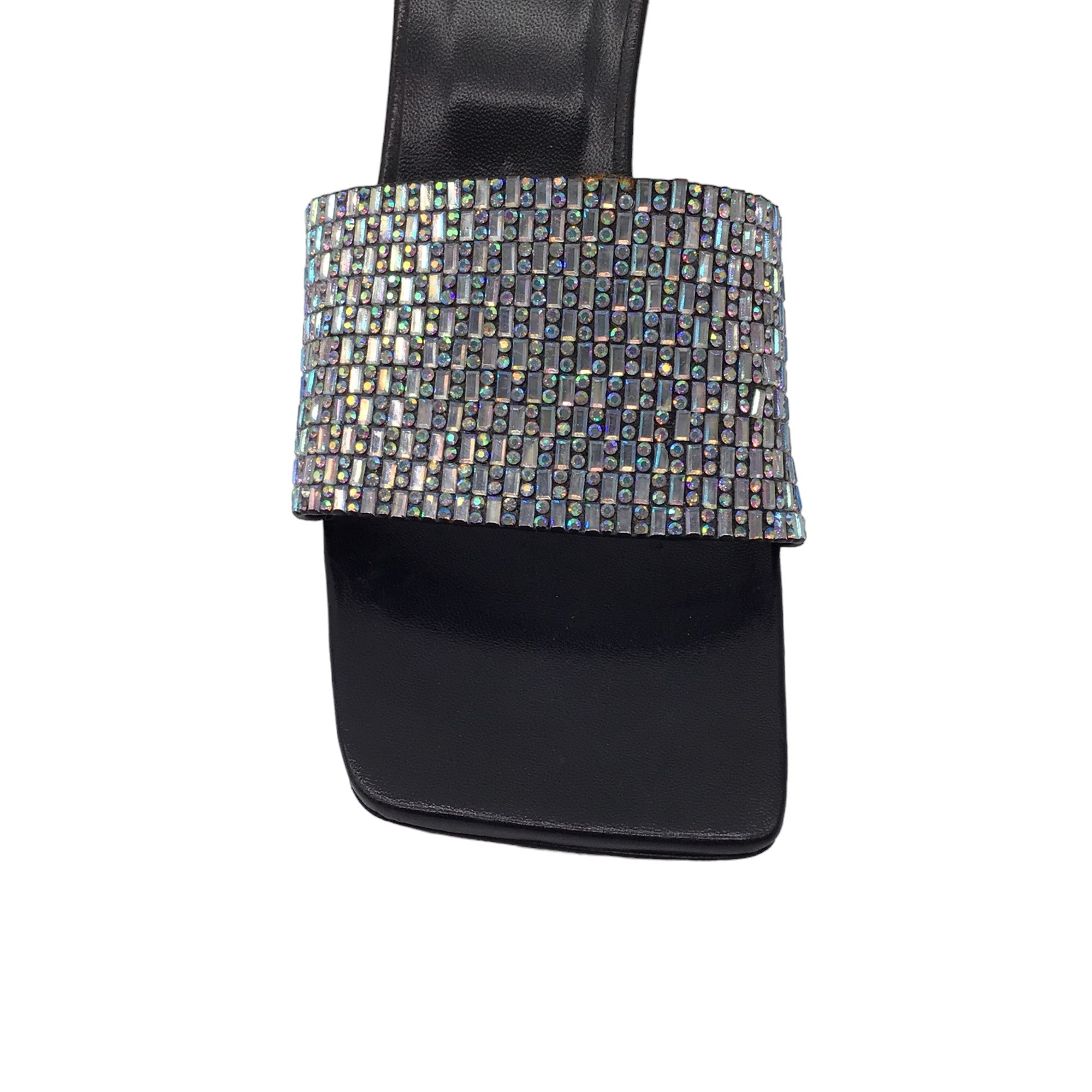 By Far Black & Silver Crystal Embellished Square Toe Sandals for Women - Elegant Evening Party Shoes for Weddings, Dinners & Special Occasions