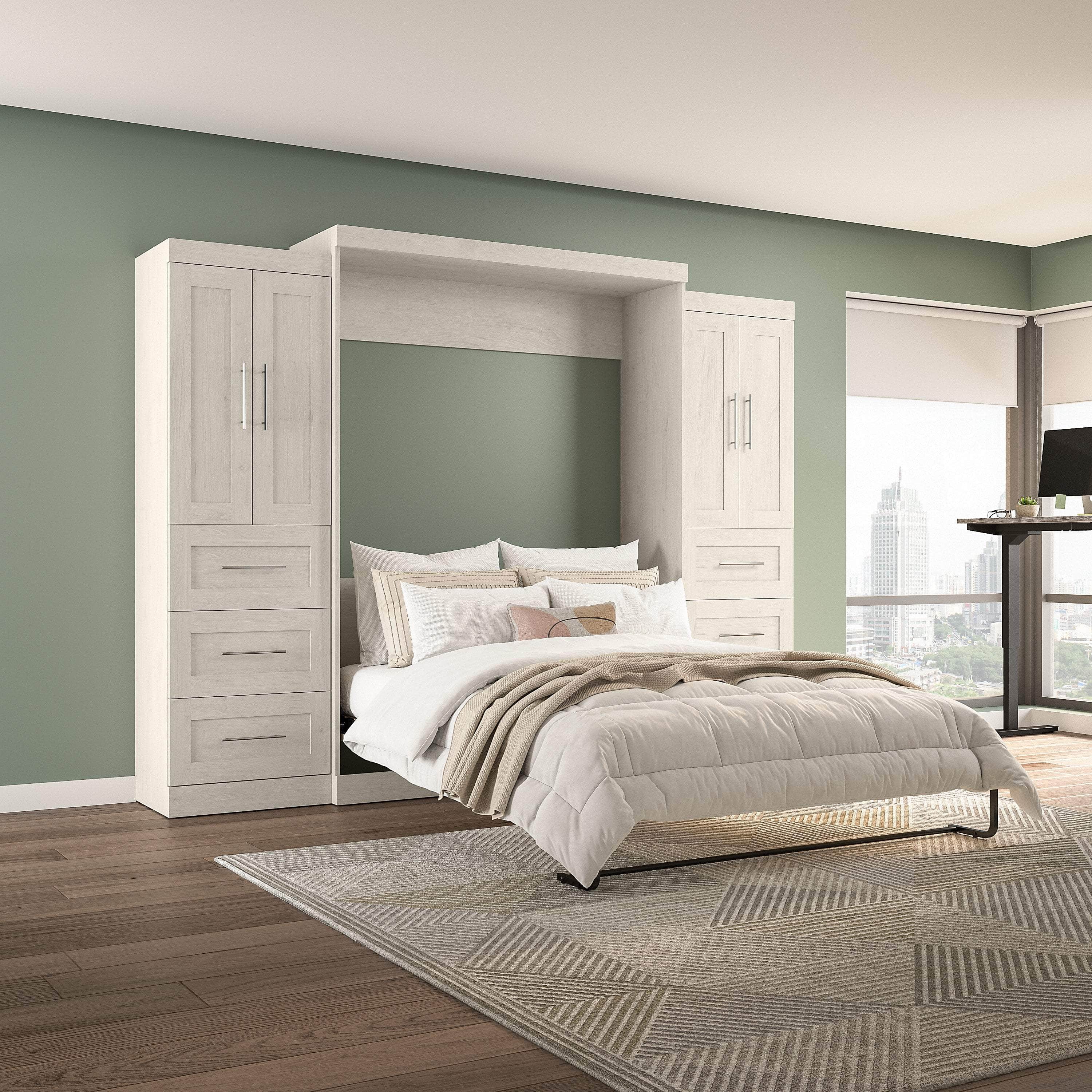 Pur Queen Murphy Wall Bed with Closet Storage Cabinets (115W) - 7 Color Options - Space-Saving Solution for Small Apartments, Guest Rooms & Home Offices