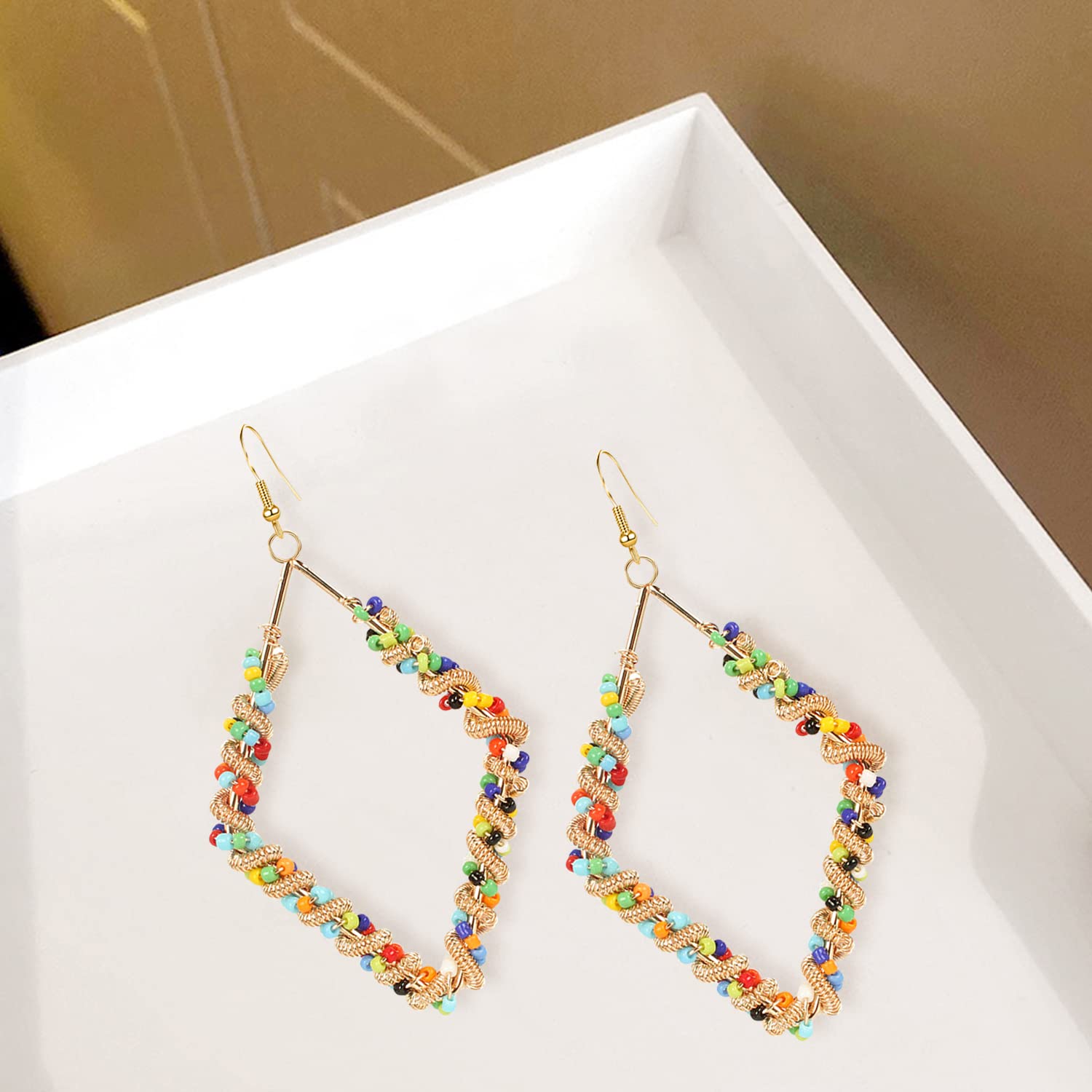 Handmade Boho Colorful Love Heart Beaded Hoop Earrings for Women - Unique Bohemian Circle Round Dangle Drop Earrings, Chic Oval Geometry Jewelry - Perfect for Festival, Party, Wedding & Funny Gifts