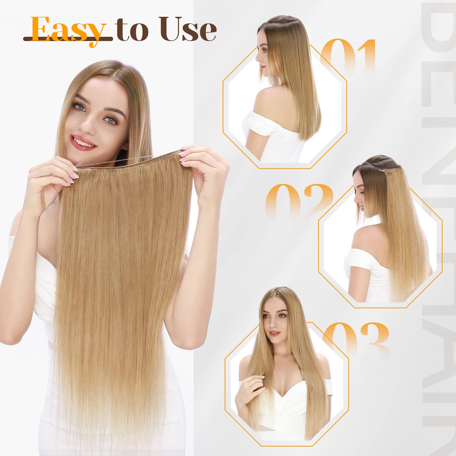 18 Inch 100g Wine Red Human Hair Extensions with Thick Ends & Invisible Wire - Real Human Hair with 2 Fish Lines for Thicker, Natural-Looking Hairpieces | Perfect for Women's Daily Styling, Parties & Special Occasions