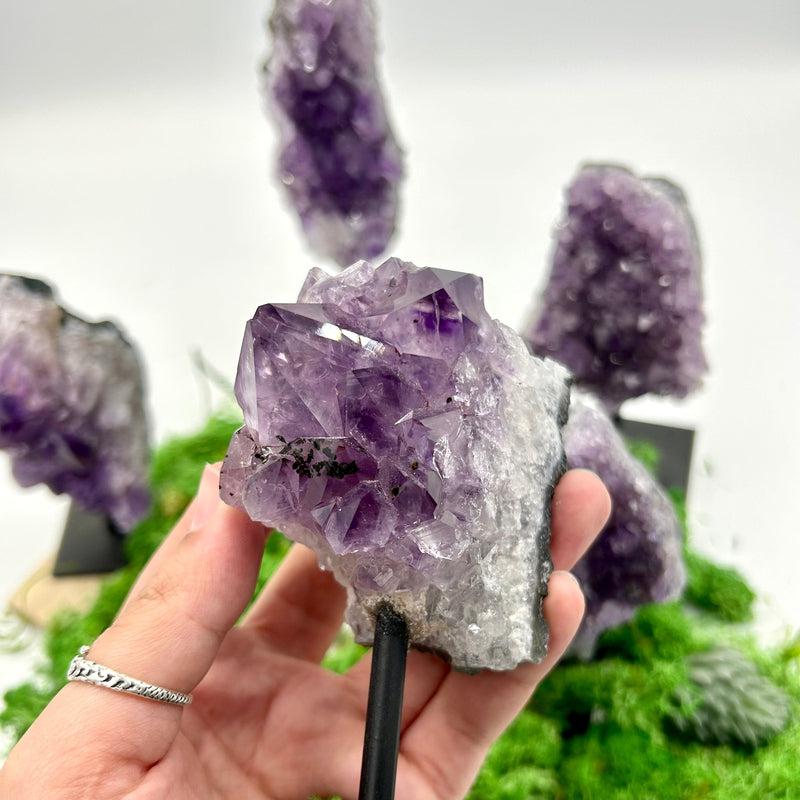 Natural Amethyst Crystal Clusters on Pins - Healing, Spiritual Growth & Energy Cleansing | Premium Brazilian Gemstones | Perfect for Meditation, Chakra Balancing & Home Decor