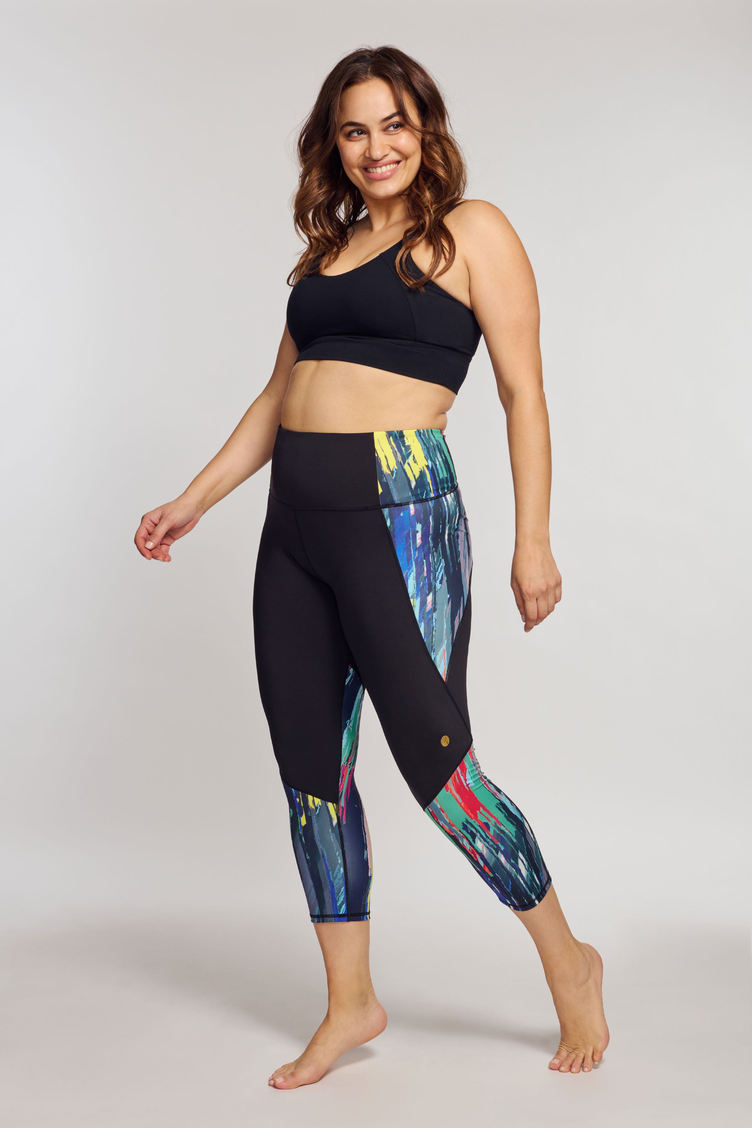 High Waisted Slimming Capri Leggings for Women - Painted Palette Print - Tummy Control Workout Yoga Pants for Running, Gym & Casual Wear