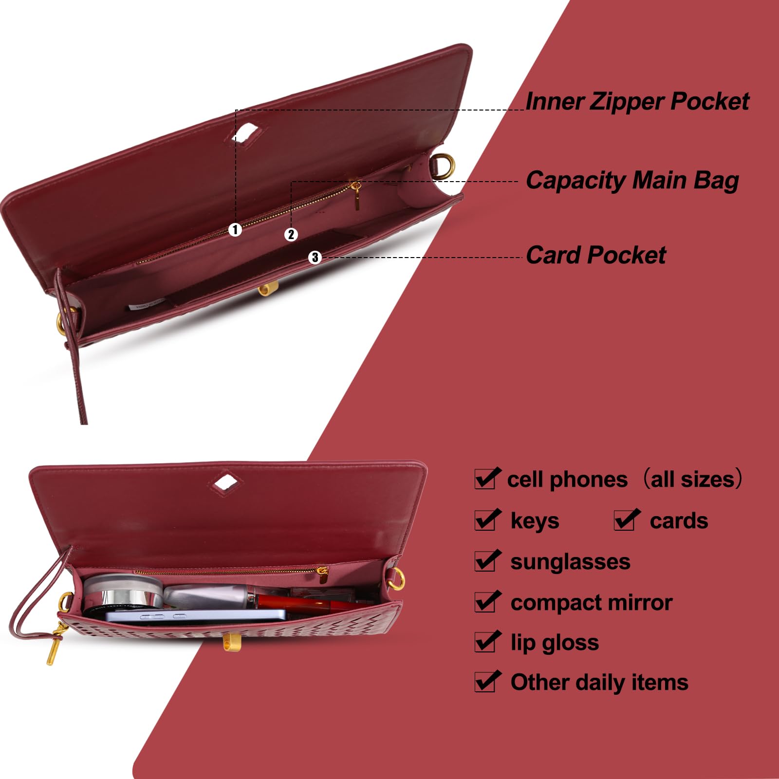 Elegant Woven Leather Evening Clutch Purse for Women with Gold Chain - Crossbody Bag for Parties, Weddings & Special Occasions 2024
