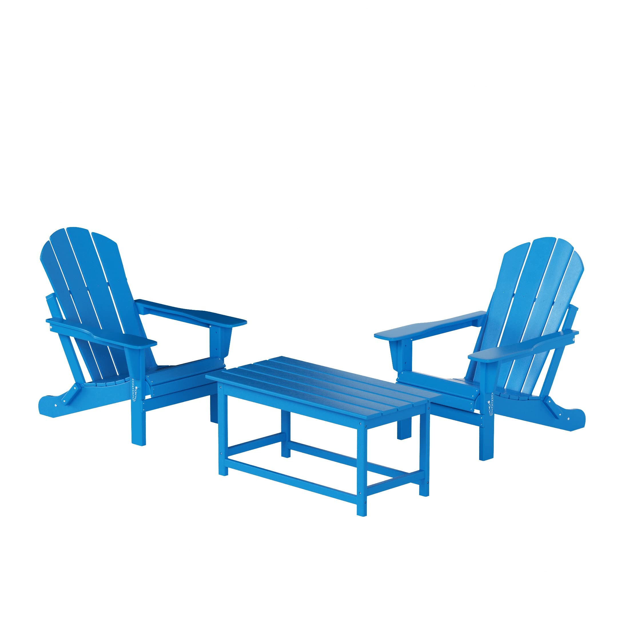 WO Adirondack Chairs Set of 3 - Outdoor Folding Furniture for Garden, Patio & Camping (Pacific Blue)