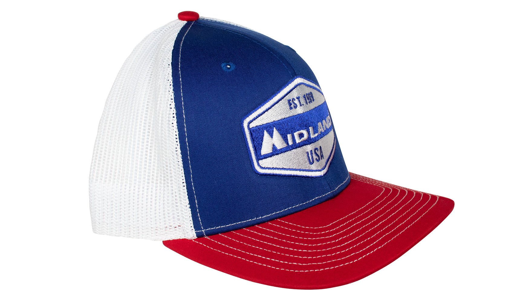Midland Est. 1959 Crest Hat - Patriotic Red, White & Blue Baseball Cap for Men & Women | Perfect for 4th of July, Memorial Day & Outdoor Events