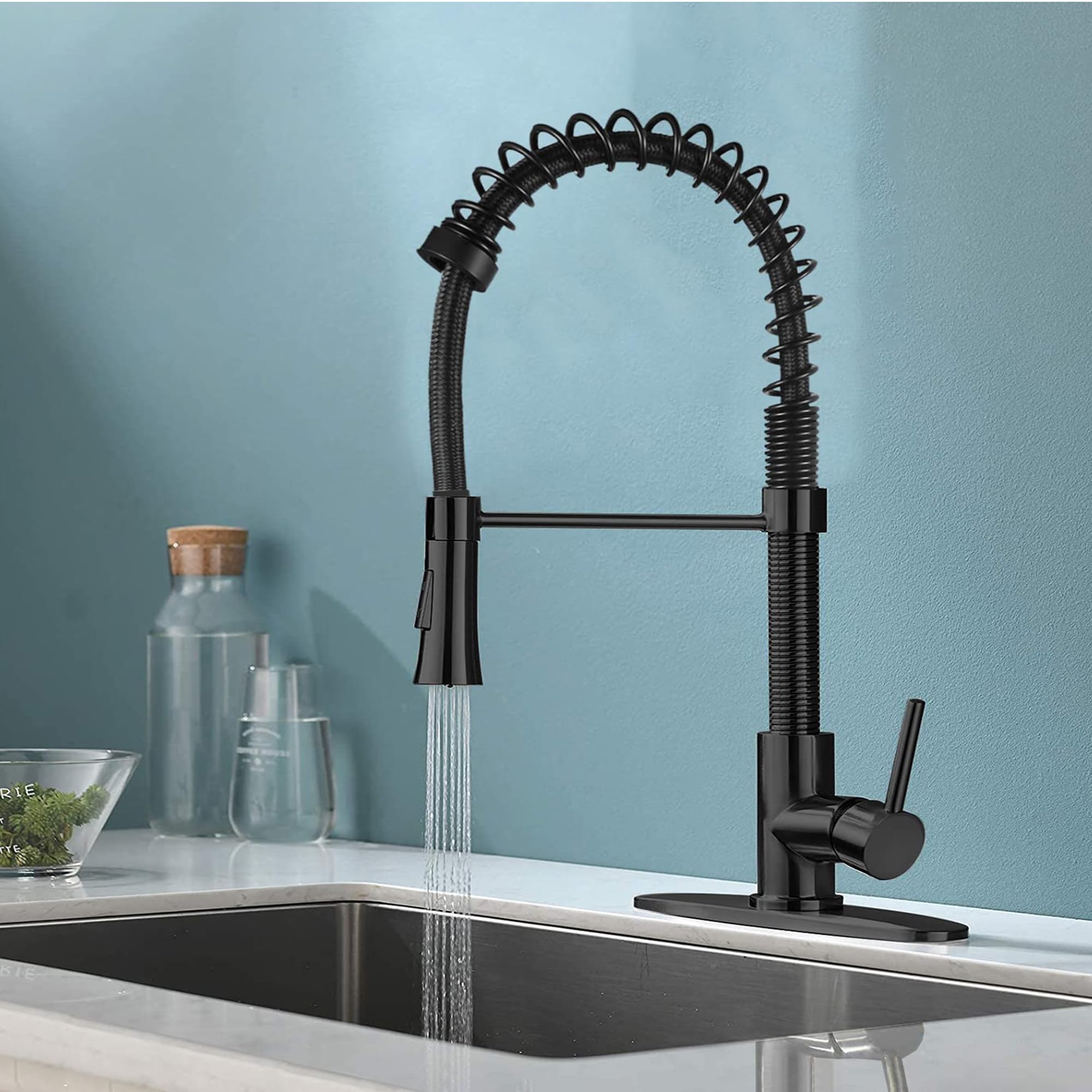 Stainless Steel Pull Down Kitchen Faucet - Single Handle Spring Sprayer for Farmhouse & Commercial Use