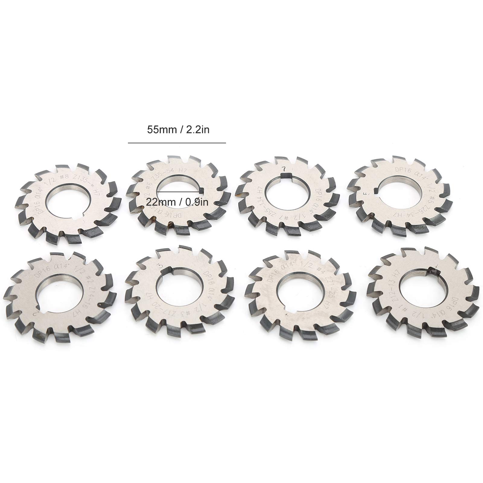 8Pcs High Speed Steel Involute Gear Milling Cutter Set - 14.5° 55mm 22mm for Gear Cutting & Machining | Perfect for DIY Projects, Automotive Repairs & Industrial Manufacturing